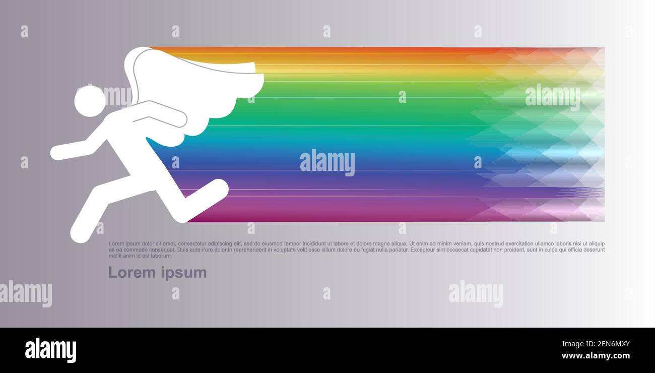 Icône d'une personne en course pour le bonheur et Bonne chance. Inspiration arc-en-ciel et rêves. Un sentiment de liberté. Gay, représentant LGBT avec Rainbow. Illustration de Vecteur