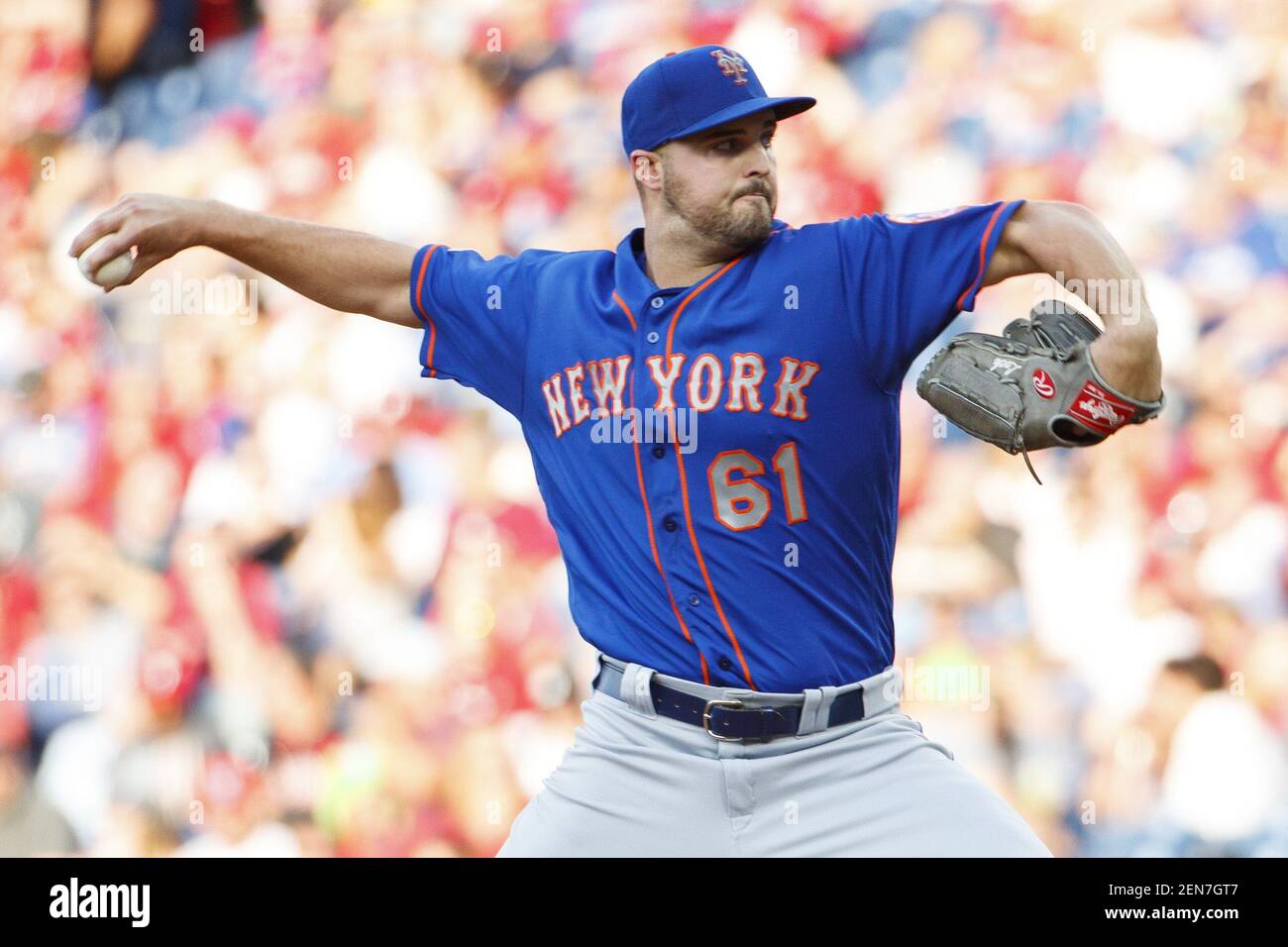 25 juin 2019: New York mets débutant Walker Lockett (61) lance un terrain pendant le match MLB entre les New York mets et Philadelphia Phillies au Citizens Bank Park à Philadelphie, Pennsylvanie. Christopher Szagola/(photo de Chris Szagola/CSM/Sipa USA) Banque D'Images