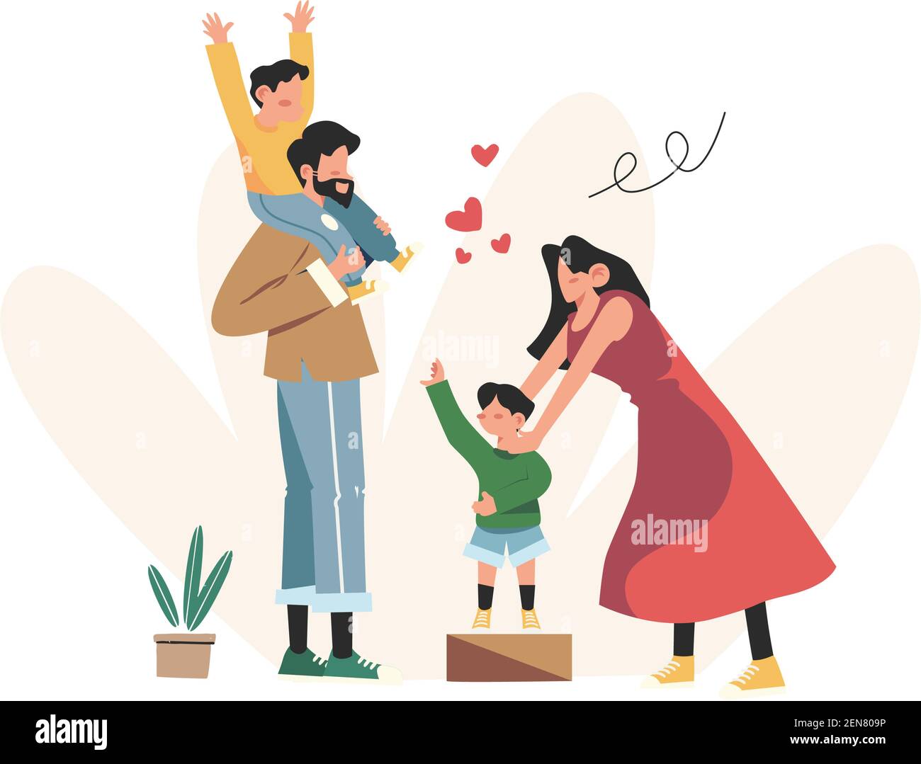 Famille heureuse mère père fille fils tenant les mains et embrassant Illustration de Vecteur