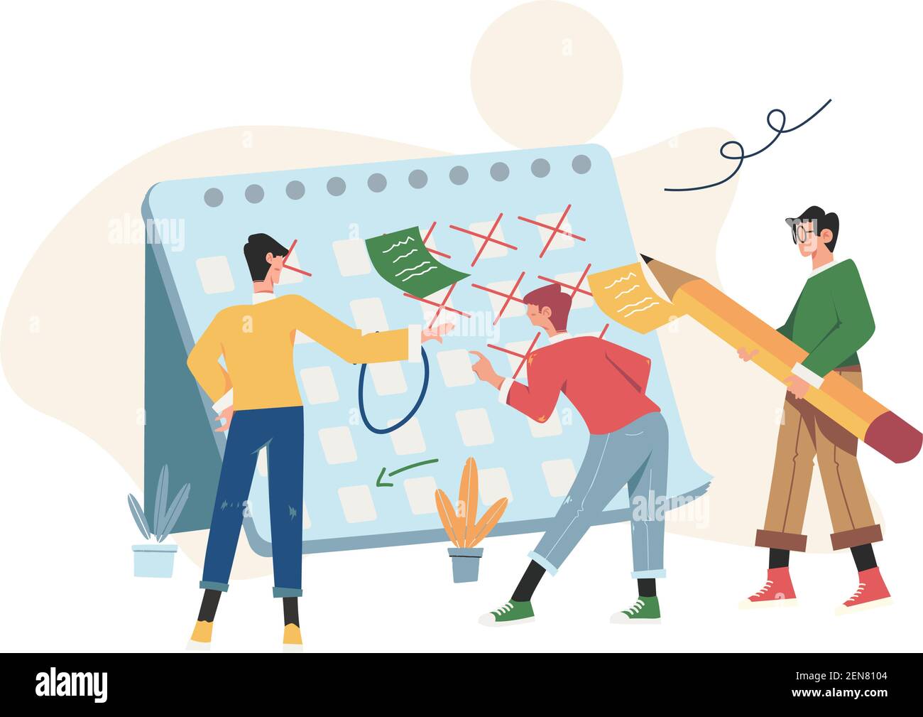 Remplissez le calendrier pour définir les dates et les tâches importantes Illustration de Vecteur