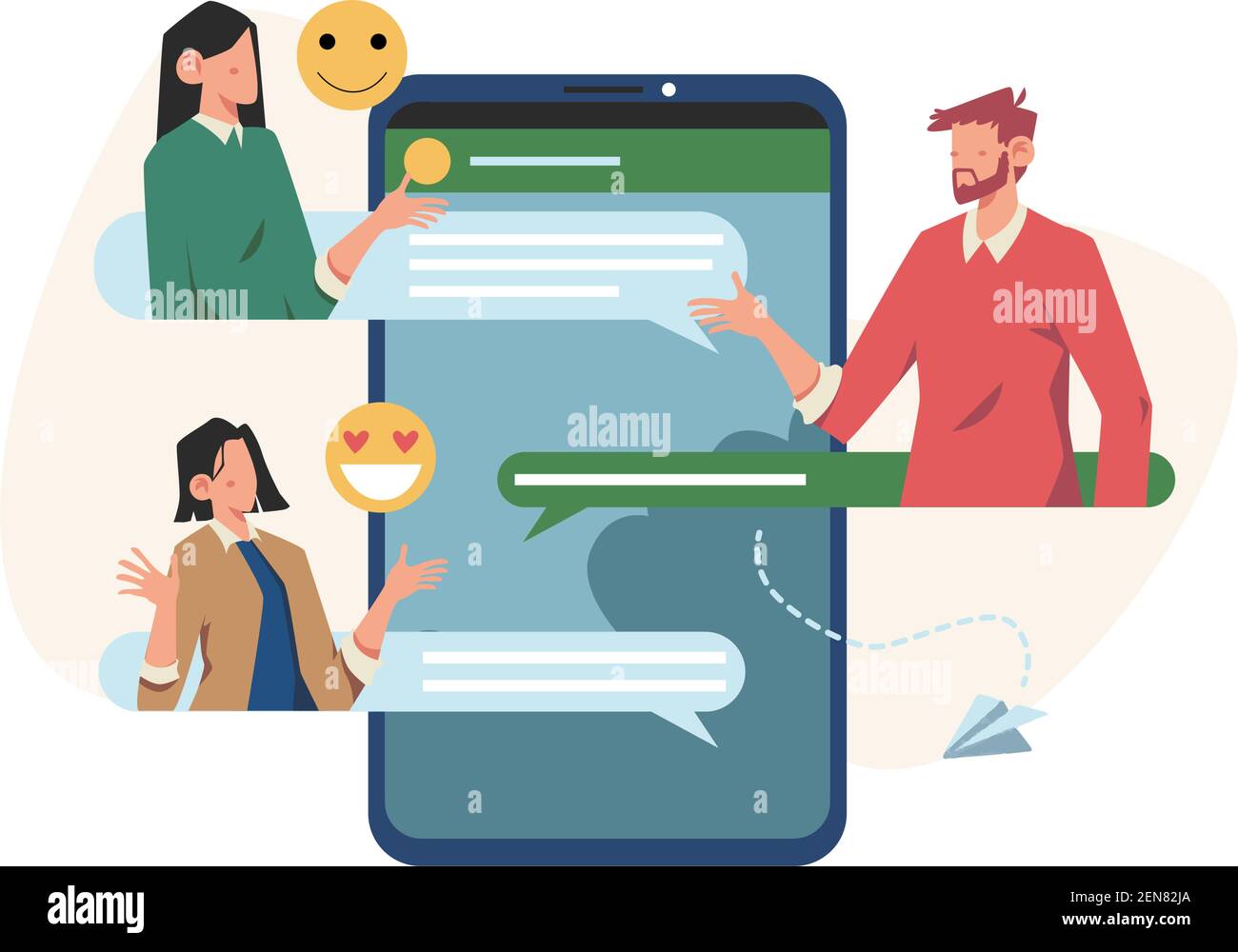 Communication via le chat de groupe de réseaux sociaux Internet Illustration de Vecteur