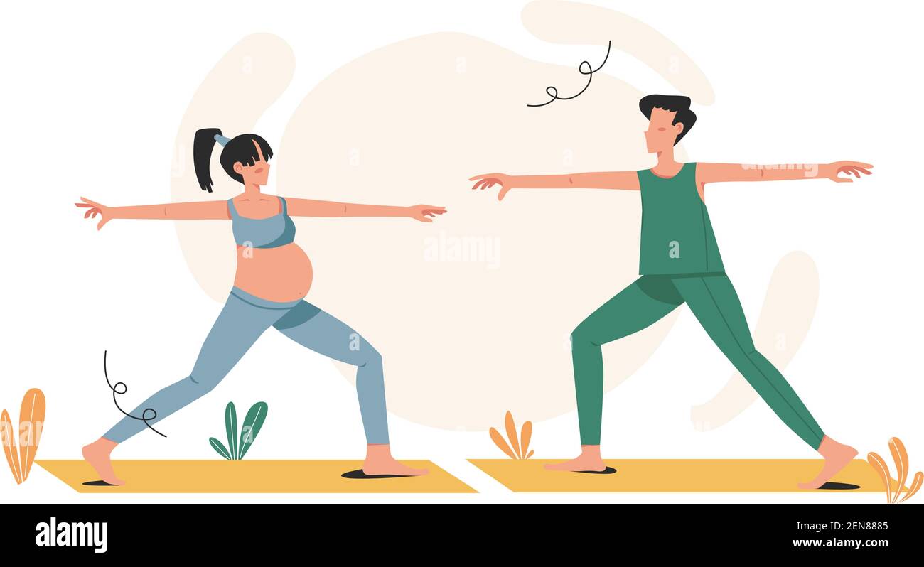 Femme enceinte avec son partenaire dans une posture de yoga Illustration de Vecteur