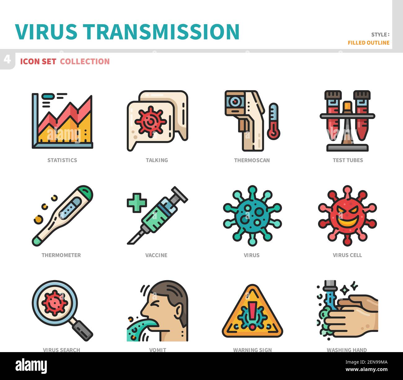 transmission de virus,coronavirus,covid19 jeu d'icônes,vecteur et illustration Illustration de Vecteur