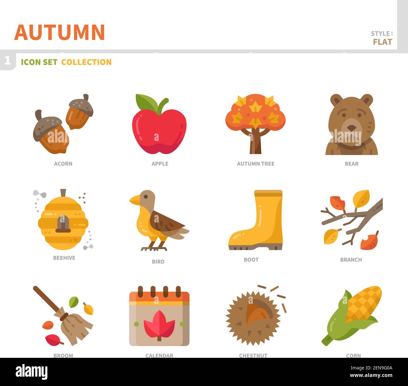 ensemble d'icônes de la saison d'automne, style plat de couleur, vecteur et illustration Illustration de Vecteur