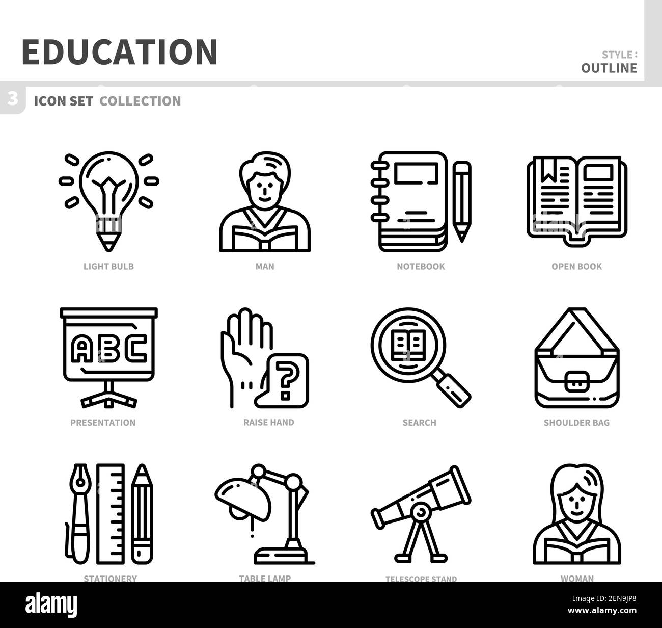 jeu d'icônes d'éducation, style de contour, vecteur et illustration Illustration de Vecteur