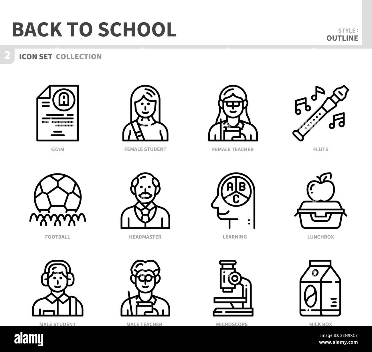 jeu d'icônes de retour à l'école, style de contour, vecteur et illustration Illustration de Vecteur