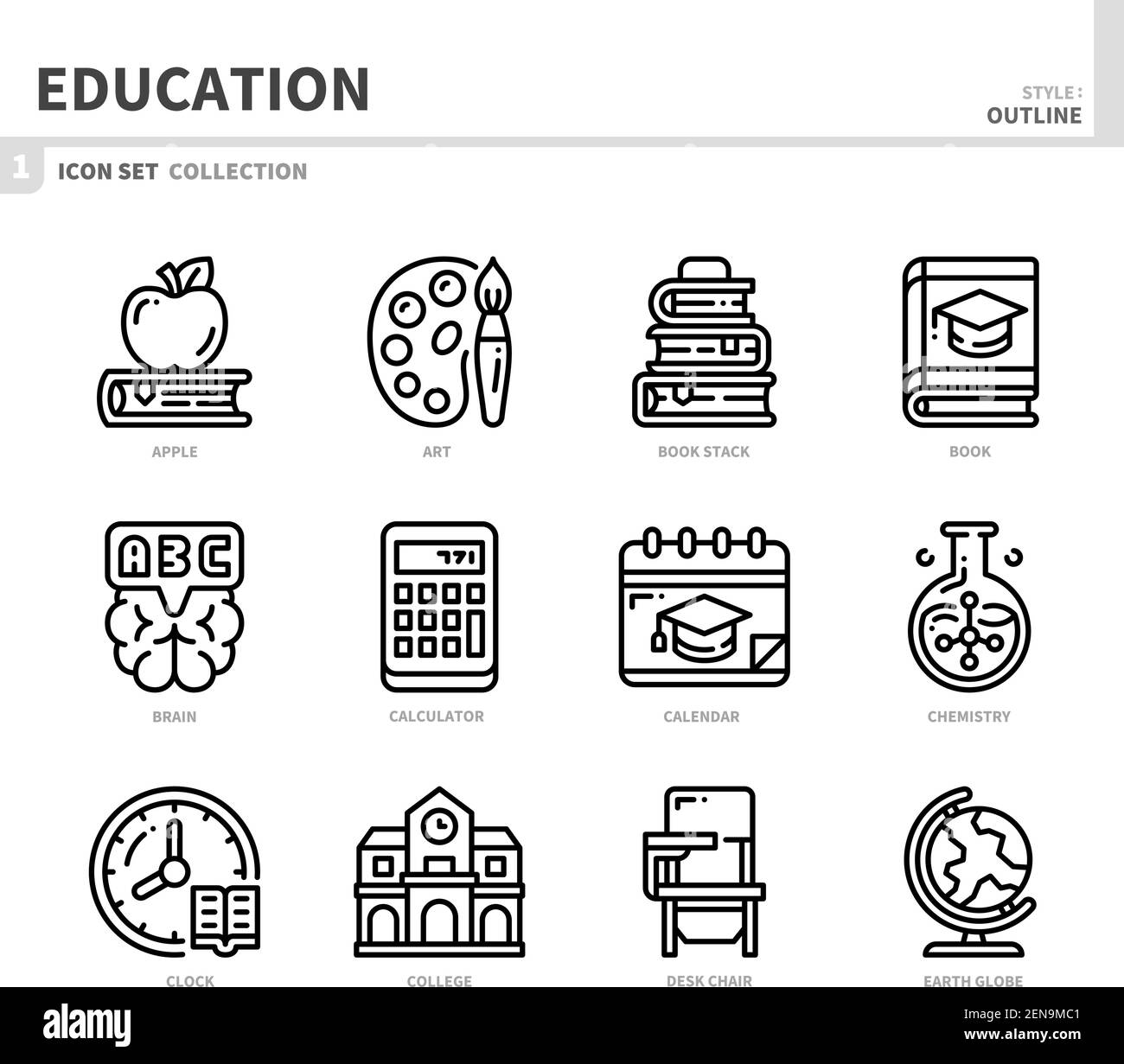 jeu d'icônes d'éducation, style de contour, vecteur et illustration Illustration de Vecteur