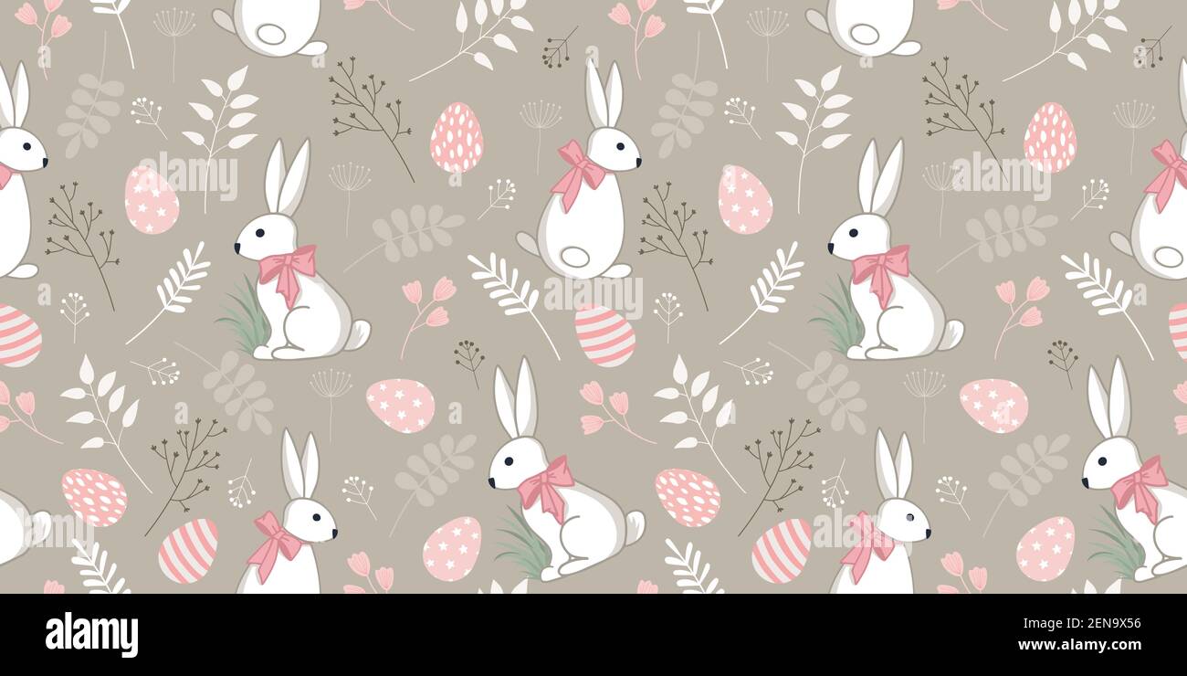 Motif sans couture avec lapins dans un style de dessin animé, dessin au trait. Arrière-plan pour la conception de la couverture, emballage du produit, bannière publicitaire, carte postale, p Illustration de Vecteur