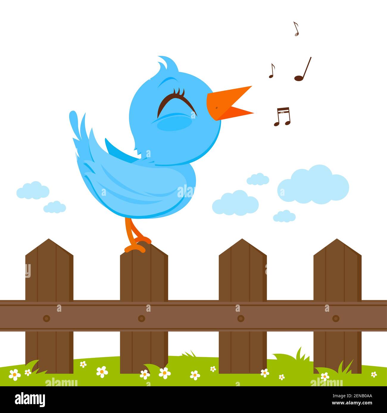 Oiseau bleu chantant sur une clôture en bois. Bel oiseau sur une clôture dans la ferme de campagne. Isolé sur fond blanc. Banque D'Images