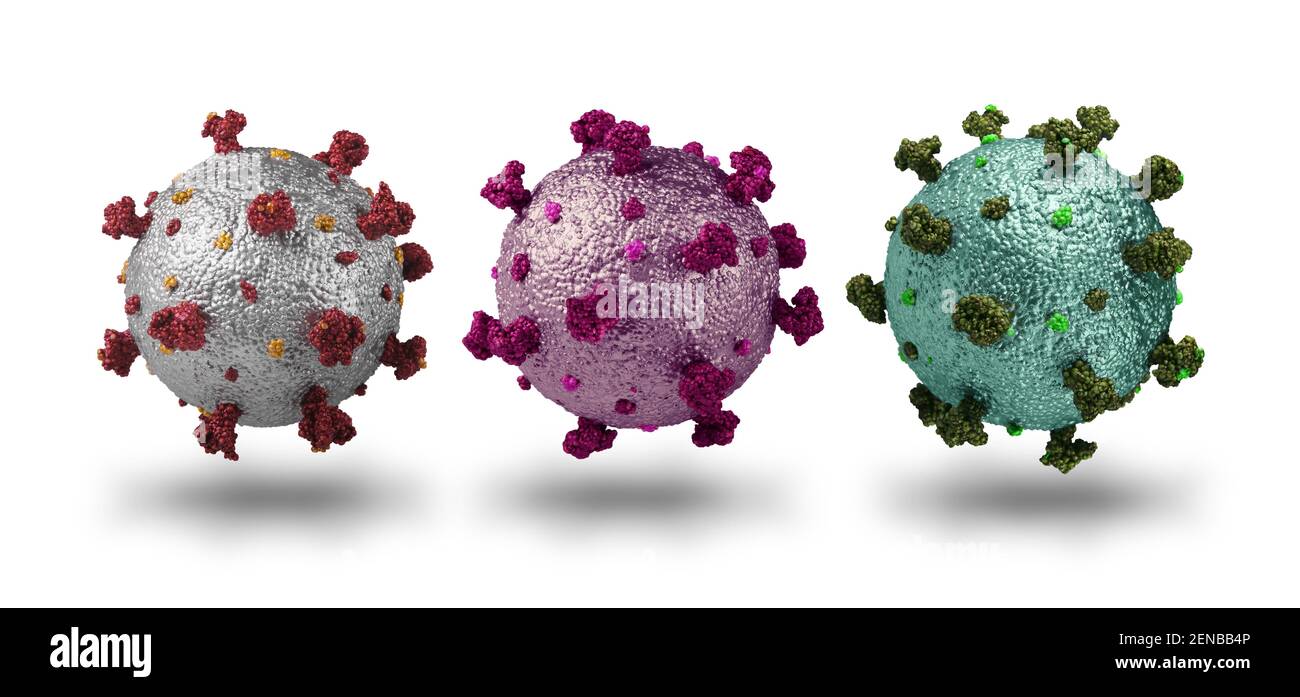 Modèle photoréaliste des mutations du coronavirus covid-19 isolées sur fond blanc, concept d'épidémie pandémique Banque D'Images