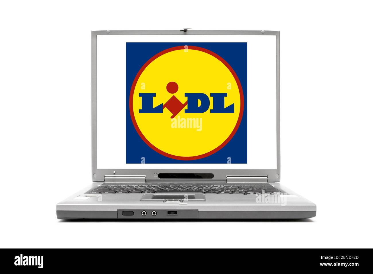 Einkaufen am Laptop, Boutique en ligne, en ligne, Shoppen, Einkaufen, Lidl, Lebensmitteldiscounter, Banque D'Images