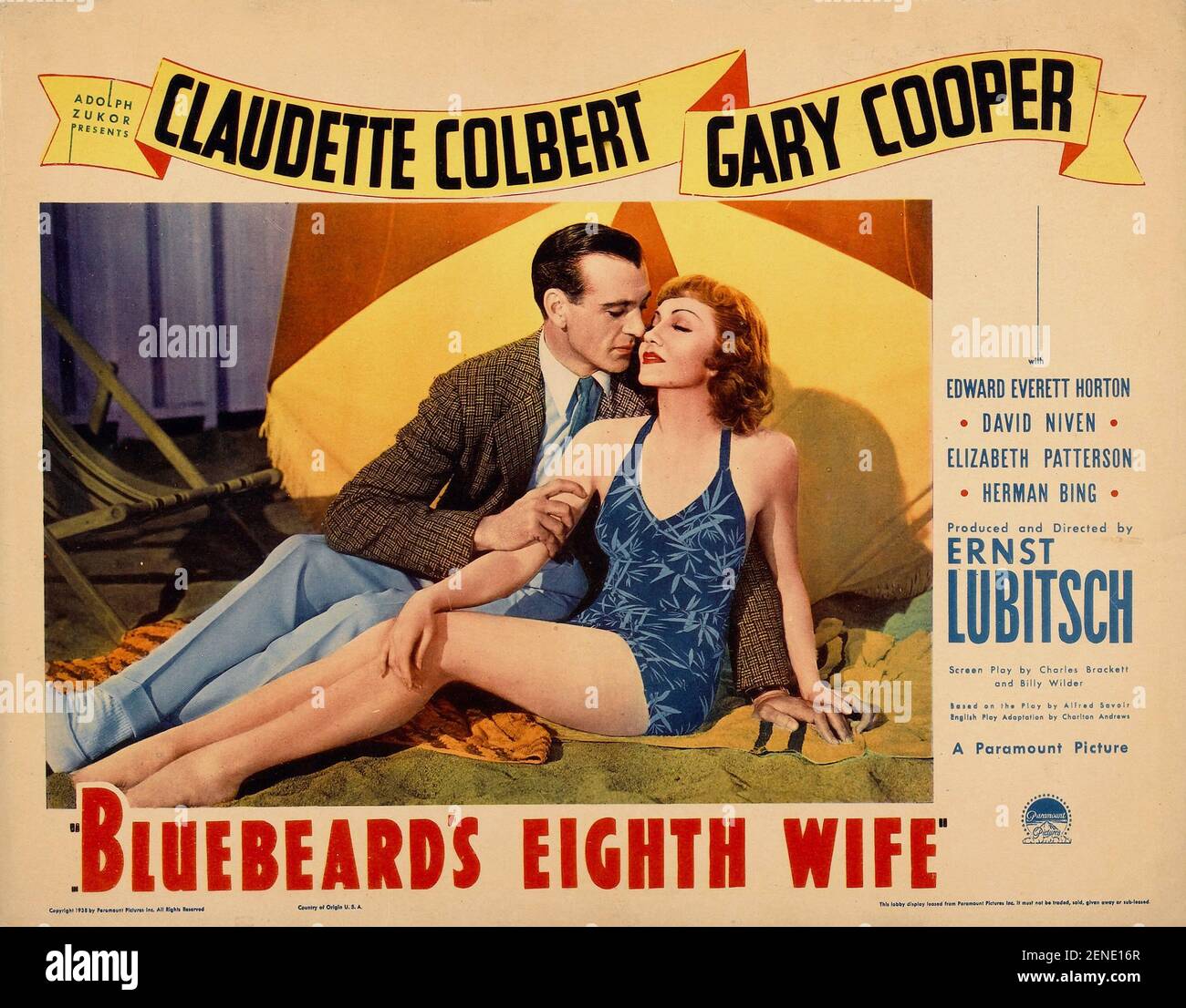 La huitième année de la femme de Bluebeard : 1938 - Etats-Unis Directeur : Ernst Lubitsch Claudette Colbert, Gary Cooper affiche américaine Banque D'Images
