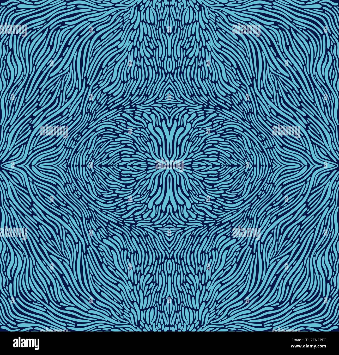 Tryppi psychédélique motif fractal coloré, contour bleu, fond bleu foncé. Mandala abstrait surréaliste avec labyrinthe d'ornement de fantaisie chamanique Illustration de Vecteur
