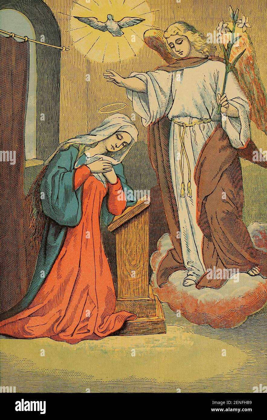 PREMIER MYSTÈRE JOYEUX : L'ANNONCIATION DE NOTRE Seigneur la bibliothèque catholique picturale : contenant sept volumes en un : l'histoire de la Sainte Vierge -- la colombe du tabernacle -- l'histoire catholique -- l'apparement de la Sainte Vierge -- UN index chronologique -- les lettres pastorales de la troisième plénière. Council -- UN chapelet de versets -- hymnes catholiques publiés à New York par Murphy & McCarthy en 1887 Banque D'Images