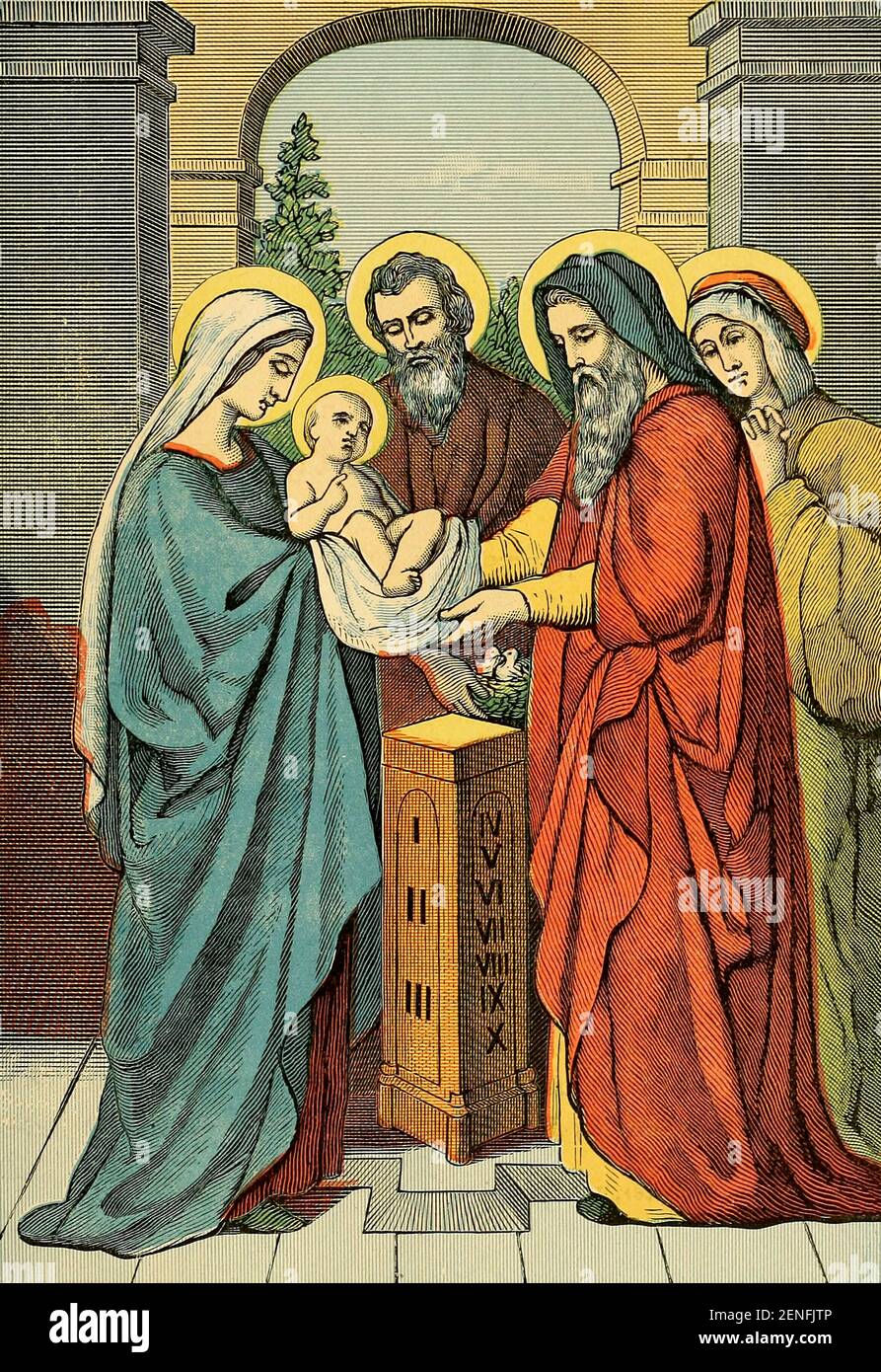 QUATRIÈME MYSTÈRE JOYEUX : LA PRÉSENTATION DANS LE TEMPLE la bibliothèque catholique picturale : contenant sept volumes en un : l'histoire de la Sainte Vierge -- la colombe du tabernacle -- l'histoire catholique -- l'interprétation de la Sainte Vierge -- UN index chronologique -- les lettres pastorales de la troisième plénière. Council -- UN chapelet de versets -- hymnes catholiques publiés à New York par Murphy & McCarthy en 1887 Banque D'Images