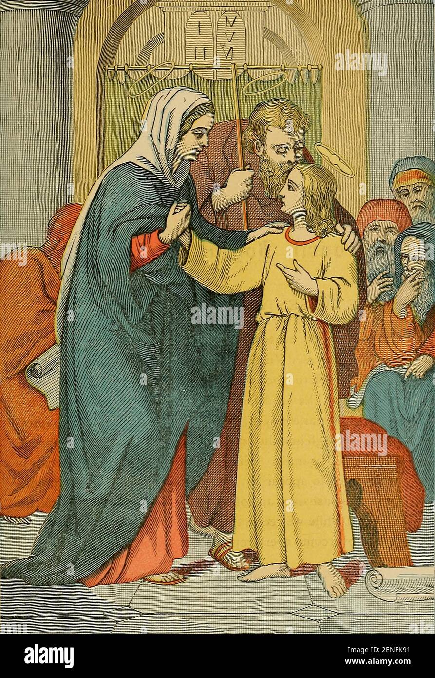 CINQUIÈME MYSTÈRE JOYEUX : LA DÉCOUVERTE DANS LE TEMPLE la bibliothèque catholique picturale : contenant sept volumes en un : l'histoire de la Sainte Vierge -- la colombe du tabernacle -- l'histoire catholique -- l'interprétation de la Sainte Vierge -- UN index chronologique -- les lettres pastorales de la troisième plénière. Council -- UN chapelet de versets -- hymnes catholiques publiés à New York par Murphy & McCarthy en 1887 Banque D'Images