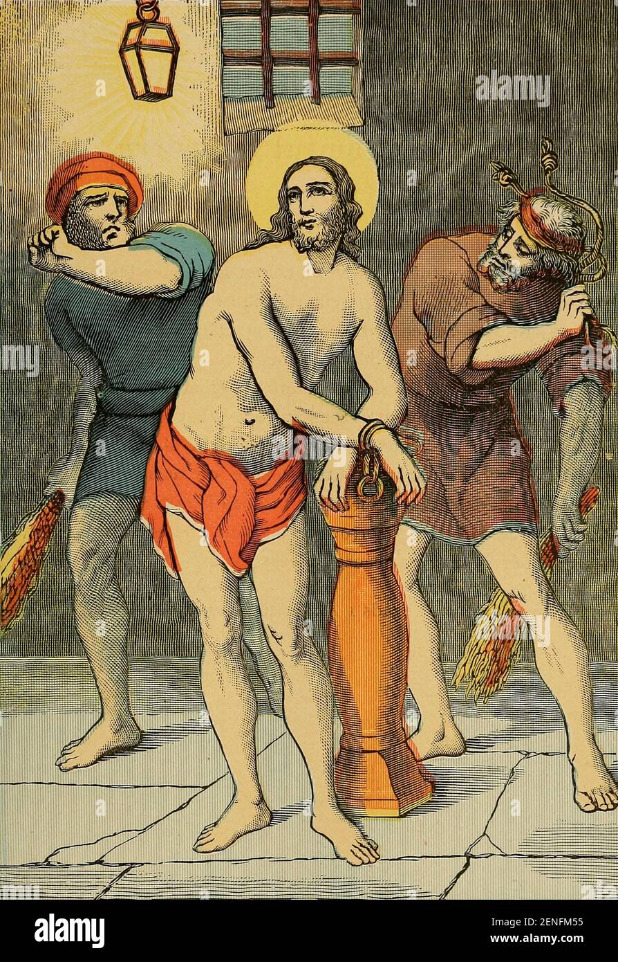 Deuxième mystère de la Sorrowful le fléau de Jésus au pilier de la ' la bibliothèque catholique picturale ' contenant sept volumes en un : l'histoire de la Sainte Vierge -- la colombe du tabernacle -- l'histoire catholique -- l'apparition de la Sainte Vierge -- UN index chronologique -- Lettres pastorales de la troisième plénière. Council -- UN chapelet de versets -- hymnes catholiques publiés à New York par Murphy & McCarthy en 1887 Banque D'Images
