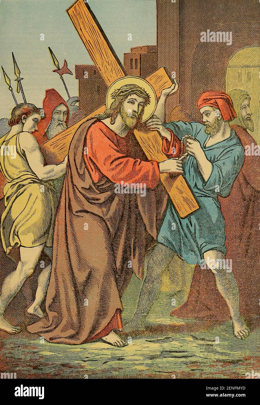 Forth Sorrowful Mystery Jésus portant sa croix de la ' la bibliothèque catholique picturale ' contenant sept volumes en un: Histoire de la Sainte Vierge -- la colombe du tabernacle -- histoire catholique -- Appartion de la Sainte Vierge -- UN index chronologique -- lettres pastorales de la troisième plénière. Council -- UN chapelet de versets -- hymnes catholiques publiés à New York par Murphy & McCarthy en 1887 Banque D'Images
