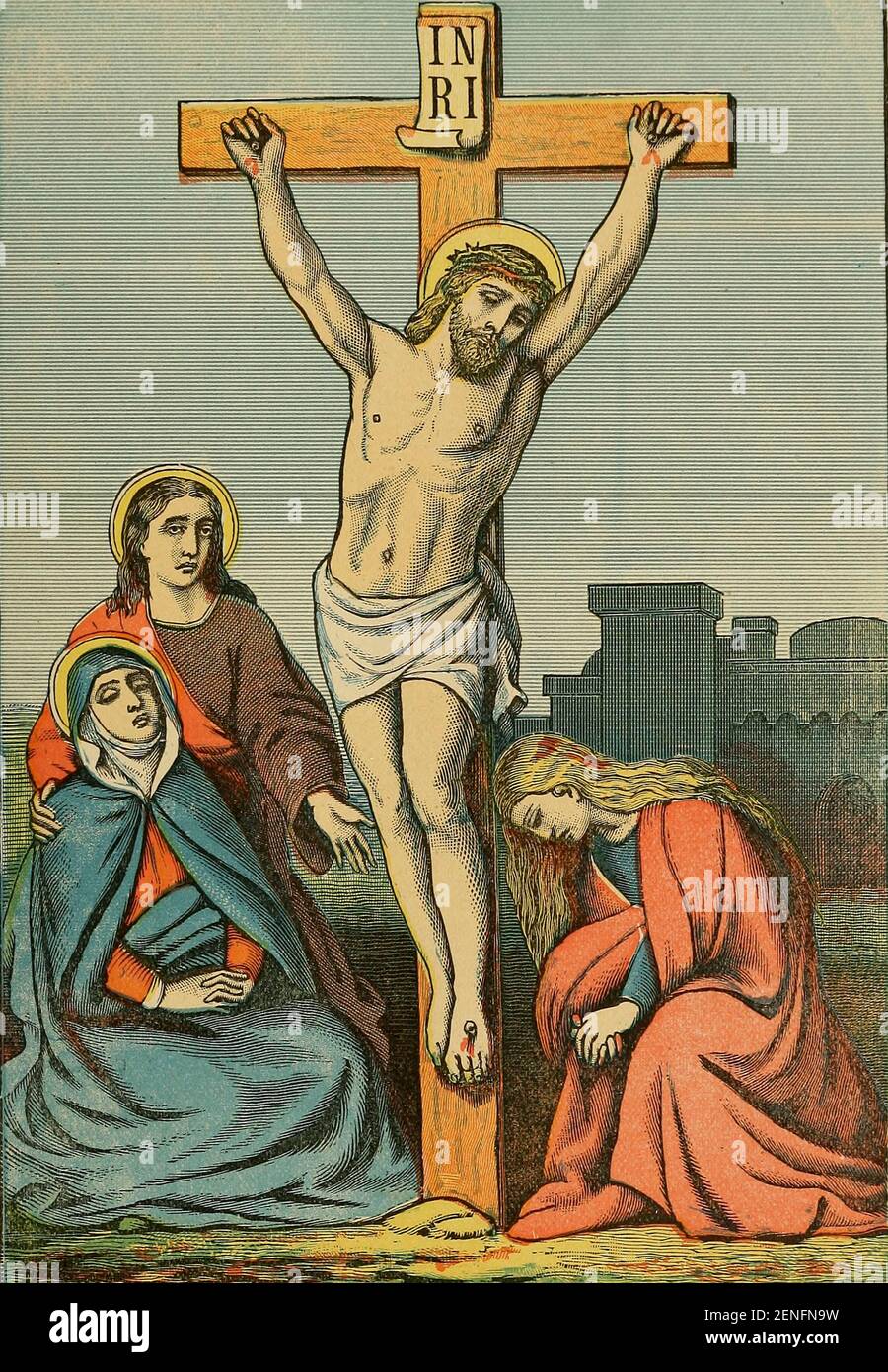 Cinquième mystère de la Sorrowful la Crucifixion de ' la bibliothèque catholique picturale ' contenant sept volumes en un : l'histoire de la Sainte Vierge -- la colombe du tabernacle -- l'histoire catholique -- l'apposition de la Sainte Vierge -- UN index chronologique -- les lettres pastorales de la troisième plénière. Council -- UN chapelet de versets -- hymnes catholiques publiés à New York par Murphy & McCarthy en 1887 Banque D'Images