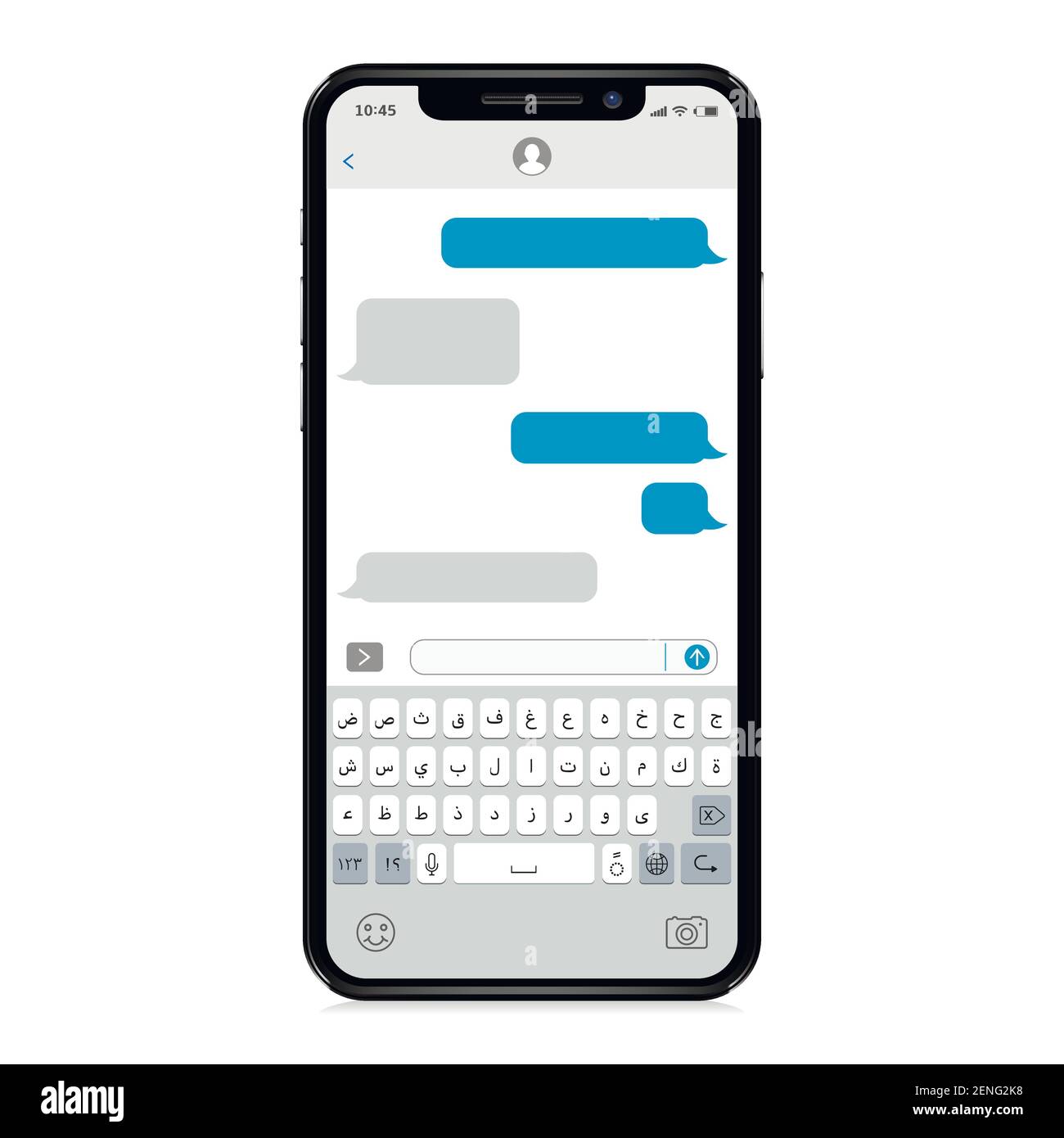Smartphone moderne avec clavier à l'alphabet arabe isolé sur fond blanc Illustration de Vecteur