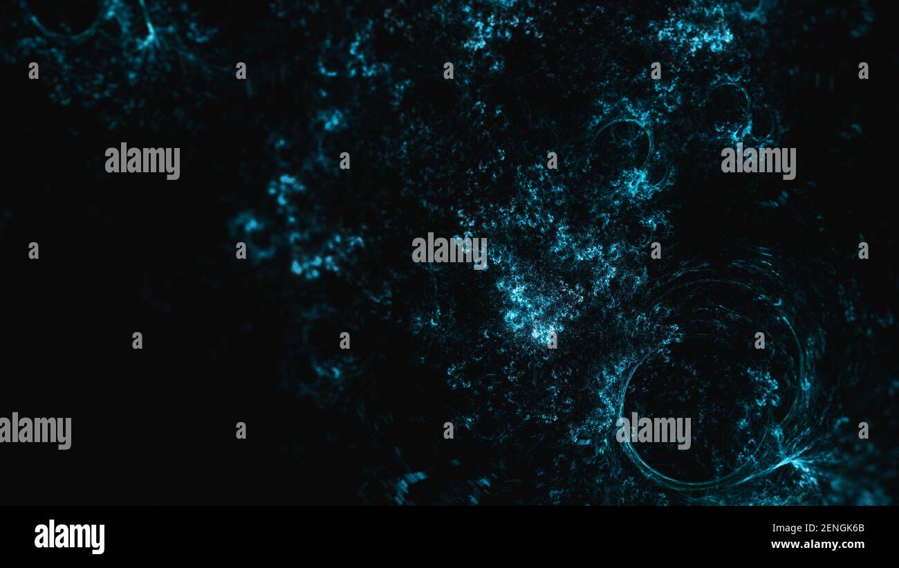 Arrière-plan abstrait fractal bleu sur fond noir Banque D'Images