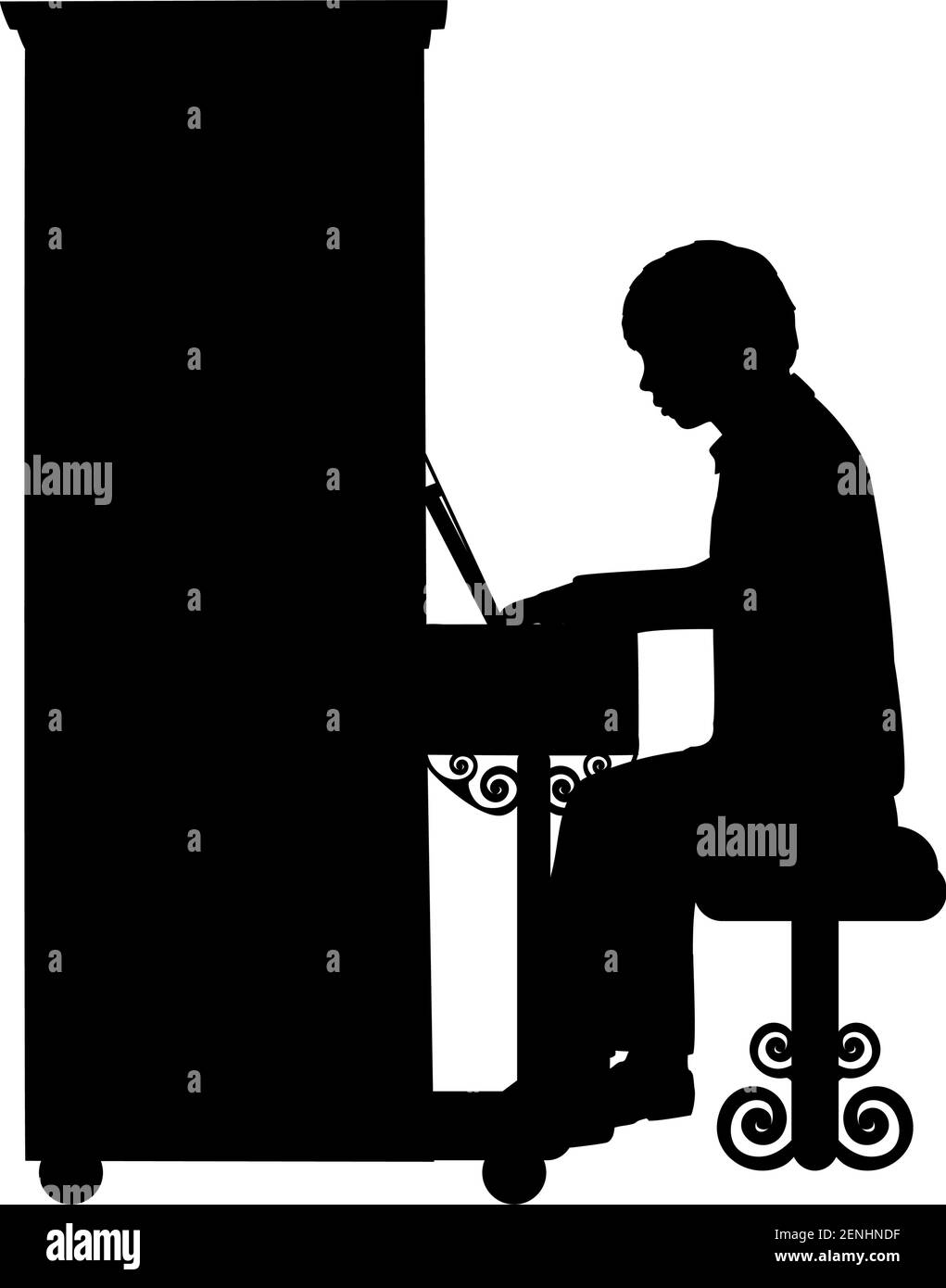 La musique Silhouette boy joue le piano. Illustration de Vecteur