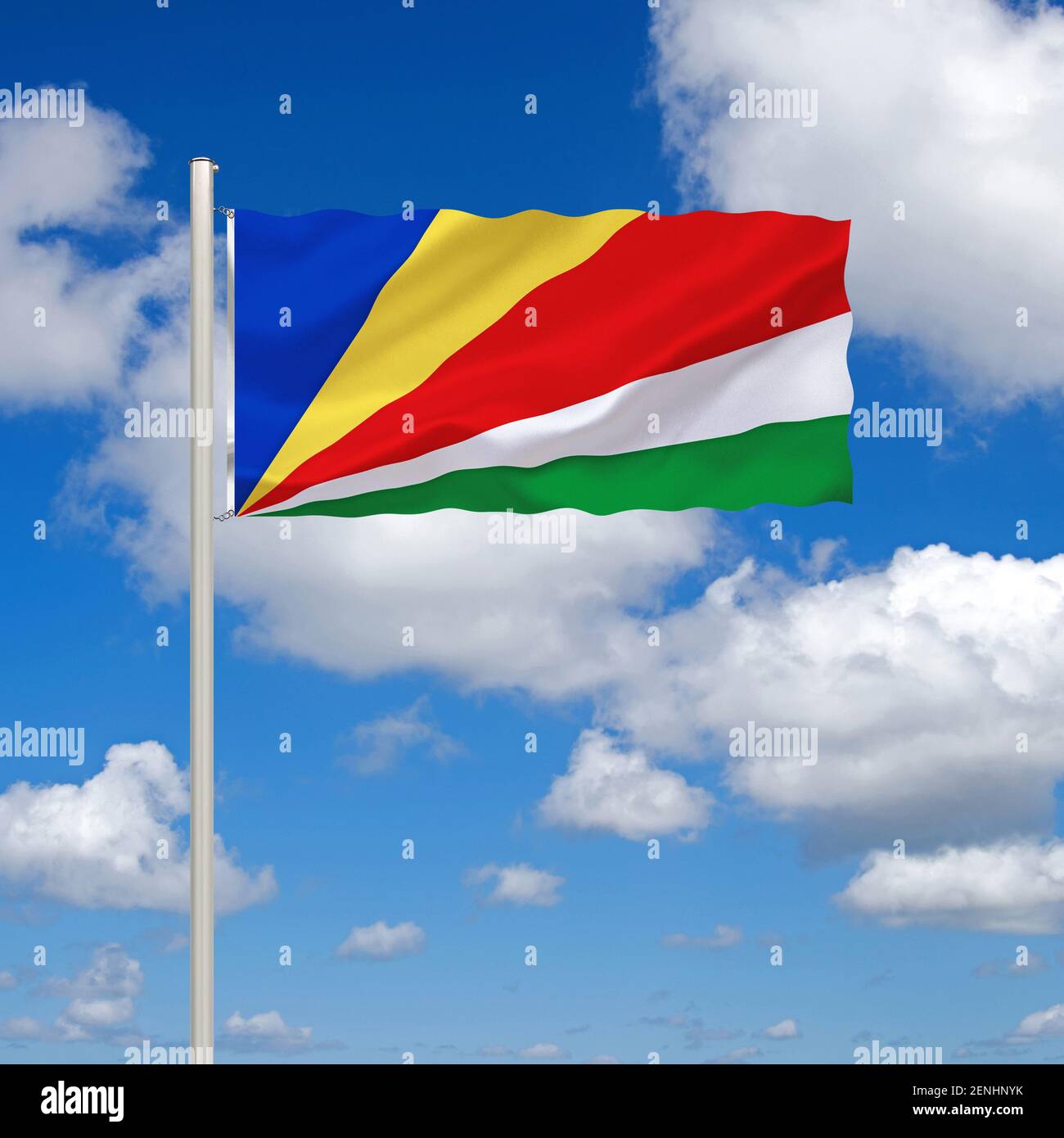 Die Flagge von den Seychelles, Inselstaat, Ostafrika, Inseln, Indischer Ozean, Banque D'Images