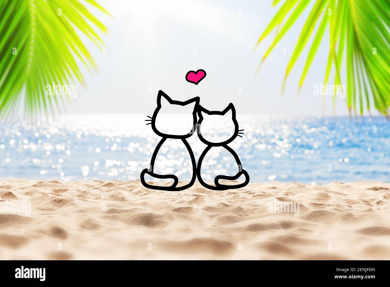 Couple Heureux Amoureux Sur La Belle Plage Sur Fond Bleu Ciel Joyeux Chat Mignon Dans L Amour La Saint Valentin Et Mariage Concept Photo Stock Alamy