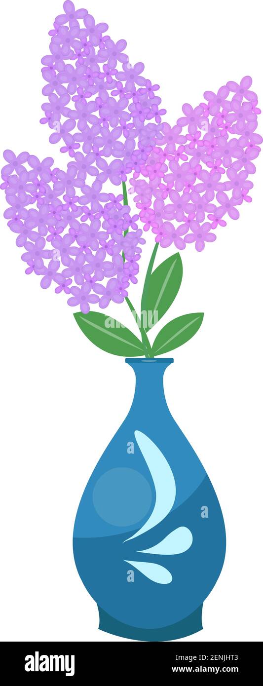 Branches de fleurs lilas dans un vase icône. Plante en pot. Illustration vectorielle Illustration de Vecteur