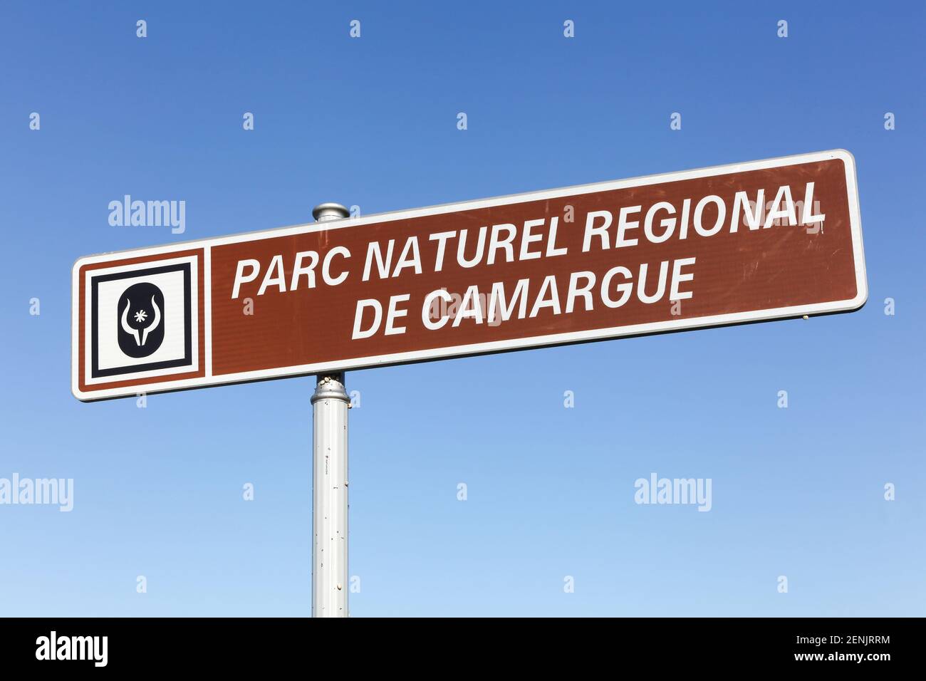 Parc naturel régional de Camargue panneau de route appelé parc naturel Régional de Camargue en français Banque D'Images