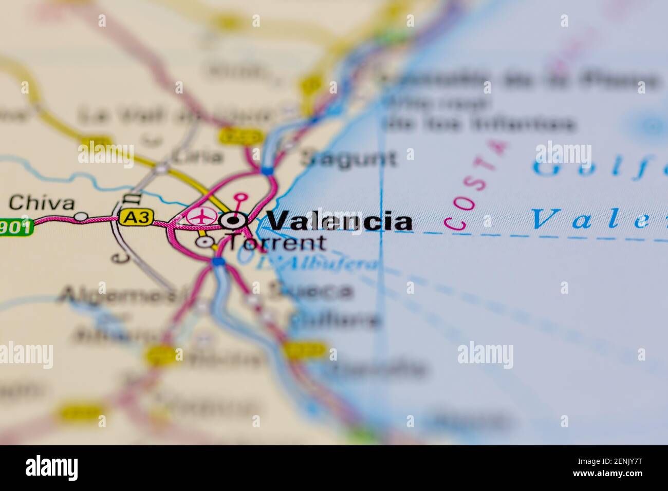 Valence affichée sur une carte routière ou une carte géographique Banque D'Images