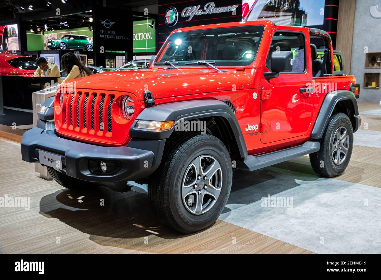 Jeep Wrangler 4x4 tout-terrain au salon de l'auto de Bruxelles. Belgique - 18 janvier 2019. Banque D'Images