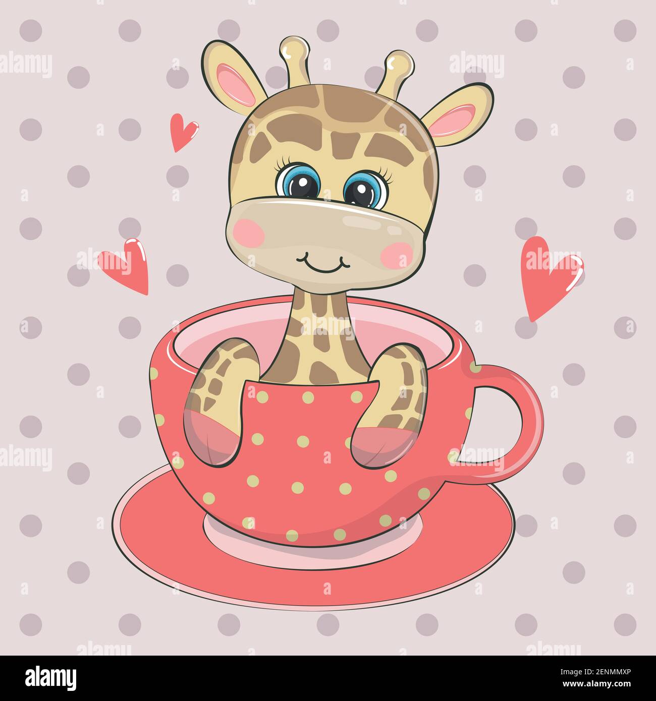 Une jolie girafe de dessin animé est assise dans une tasse de café Illustration de Vecteur