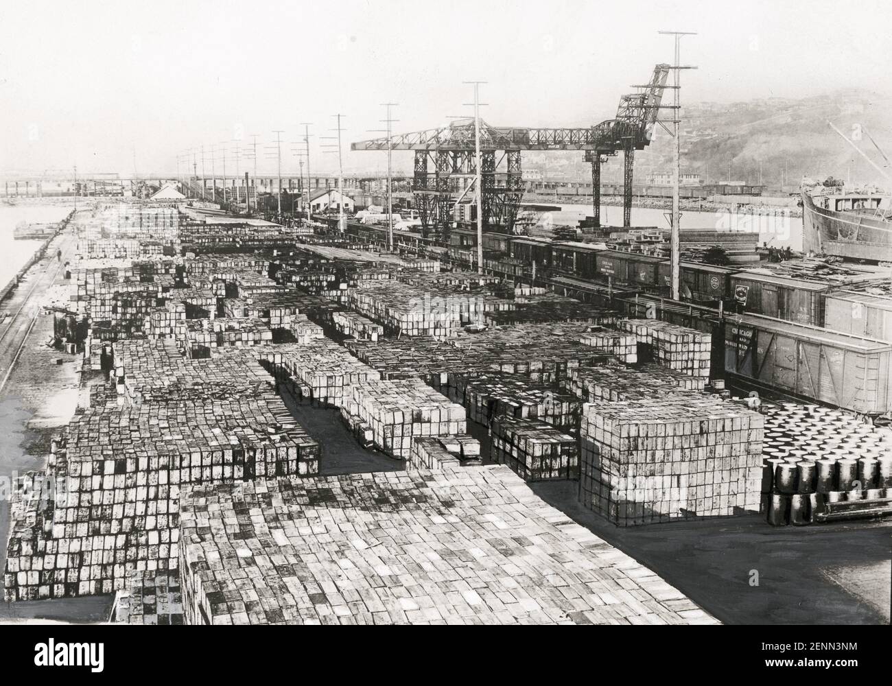 Photo de presse vintage du début du XXe siècle : docks, port de Seattle, Washington, années 1920. Banque D'Images