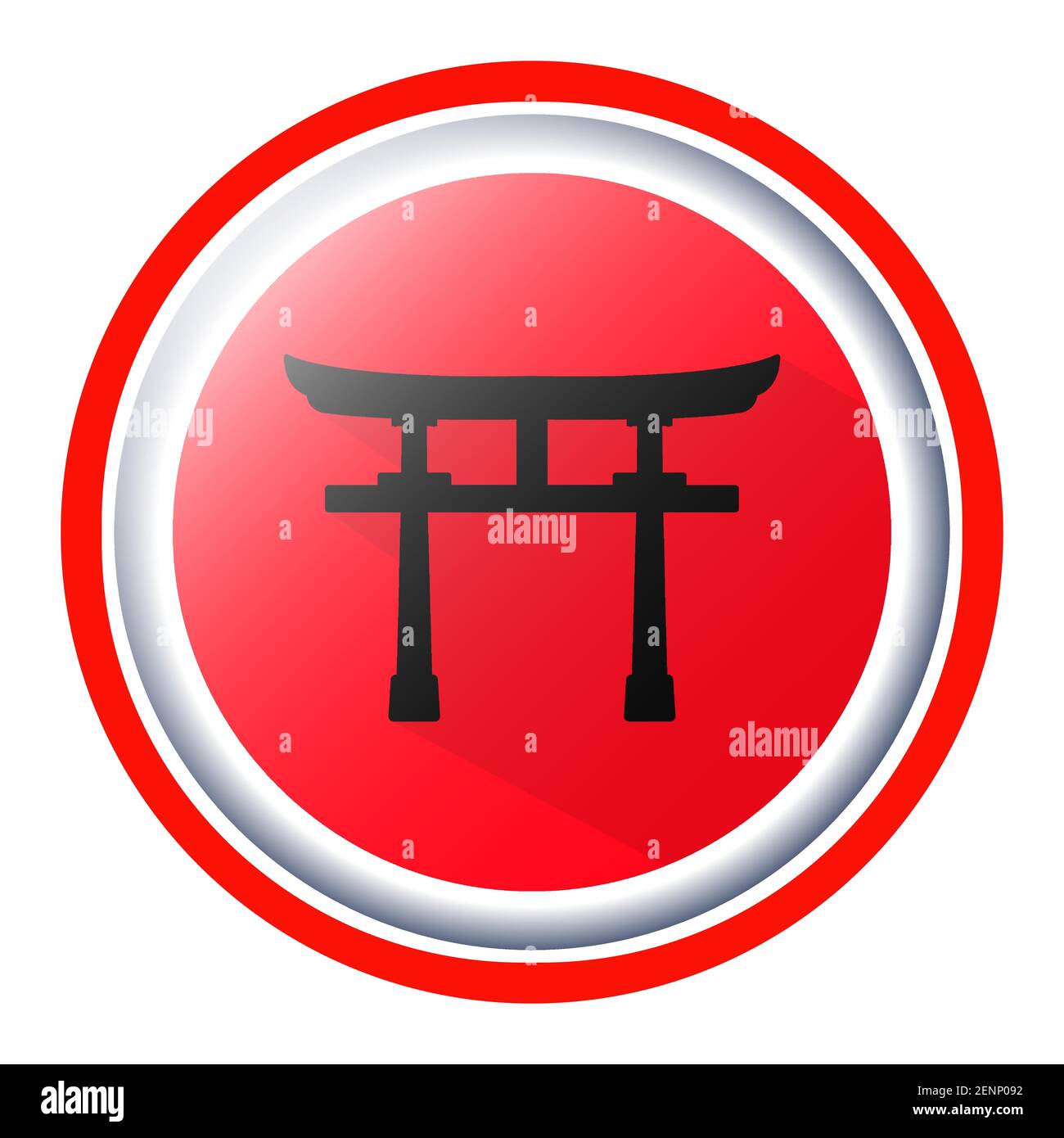 Porte du sanctuaire Shinto ou icône plate du torii isolée sur un drapeau japonais rond pour les applications ou les sites web Illustration de Vecteur