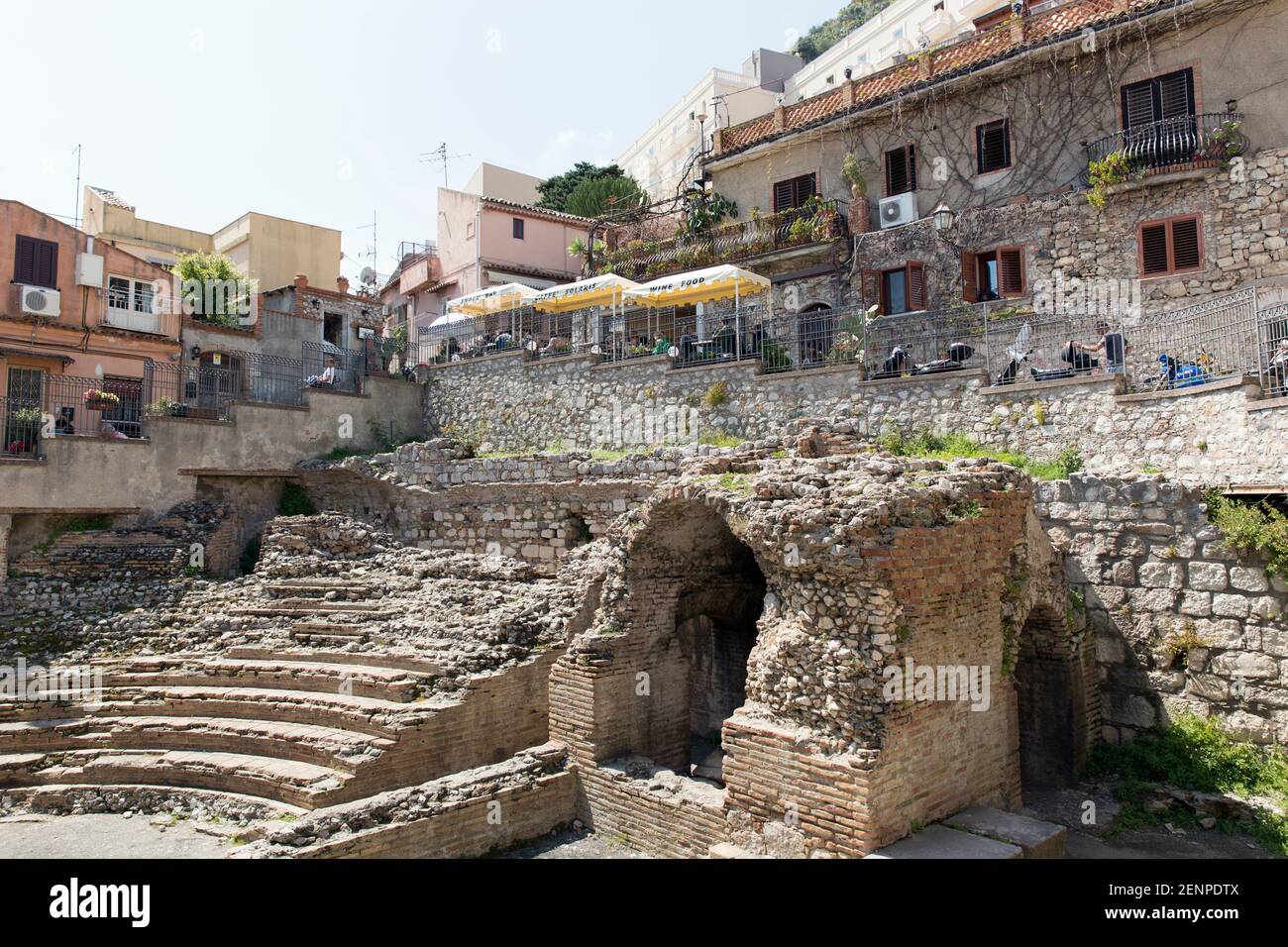 Italie,Sicile,Taormina, l'Odéon, un 'petit théâtre' construit par les Romains en 21 av. J.-C., construit en plein centre du Polis Banque D'Images