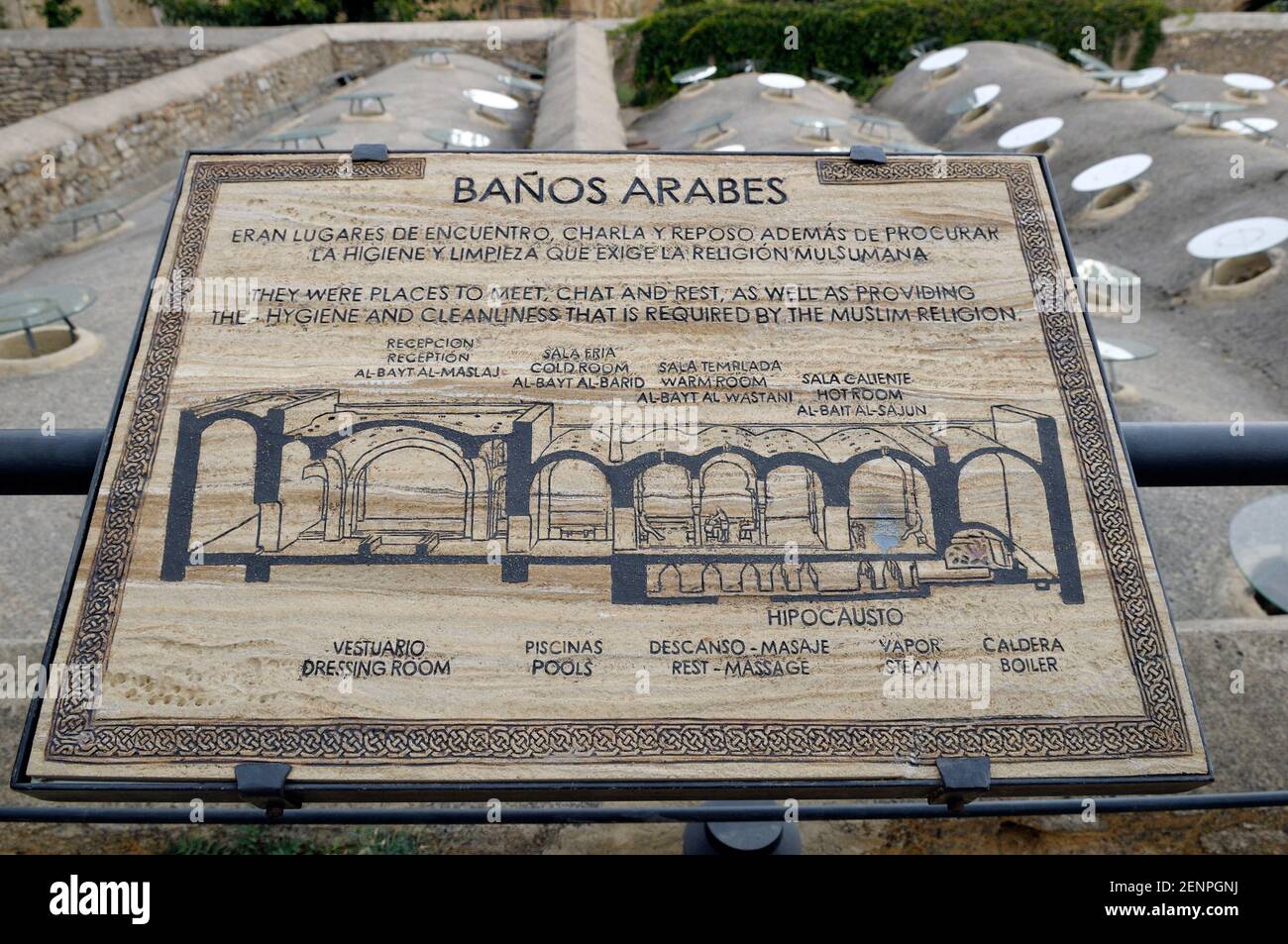 Panneau aux bains arabes, Ronda, Málaga, Andalousie, Espagne Banque D'Images