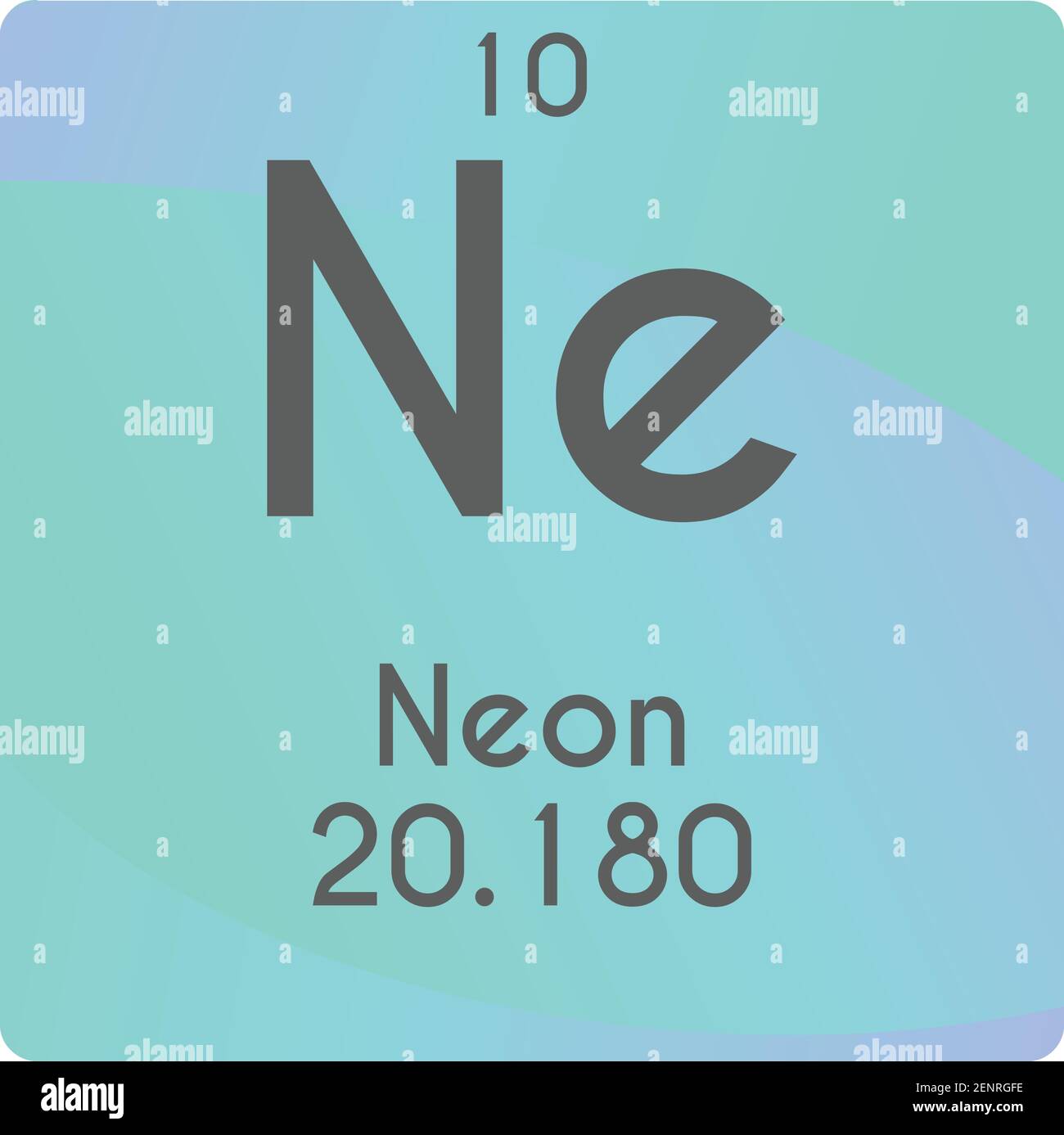 Schéma d'illustration du vecteur d'élément chimique du gaz ne Neon Noble, avec numéro atomique et masse. Conception plate à gradient simple pour l'éducation, le laboratoire, la science Illustration de Vecteur