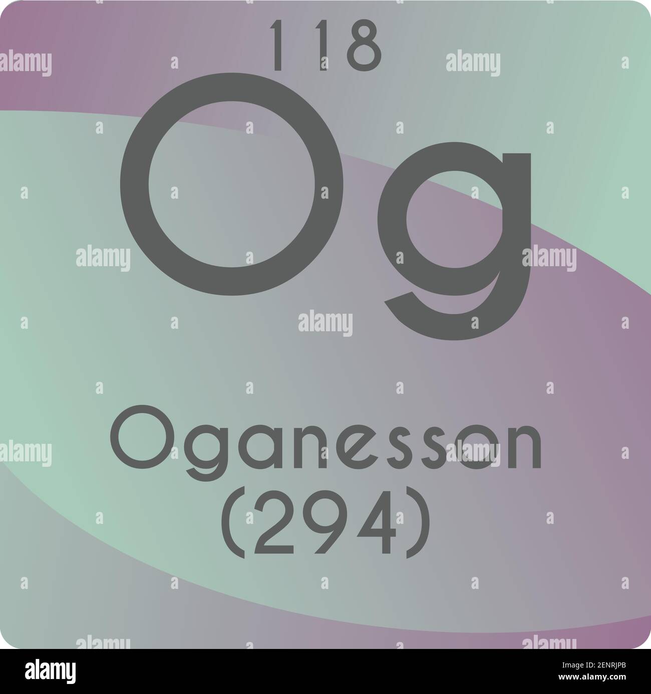 Schéma d'illustration du vecteur d'élément chimique OG Oganesson, avec numéro atomique et masse. Conception plate à gradient simple pour l'enseignement, le laboratoire, les cours de sciences Illustration de Vecteur