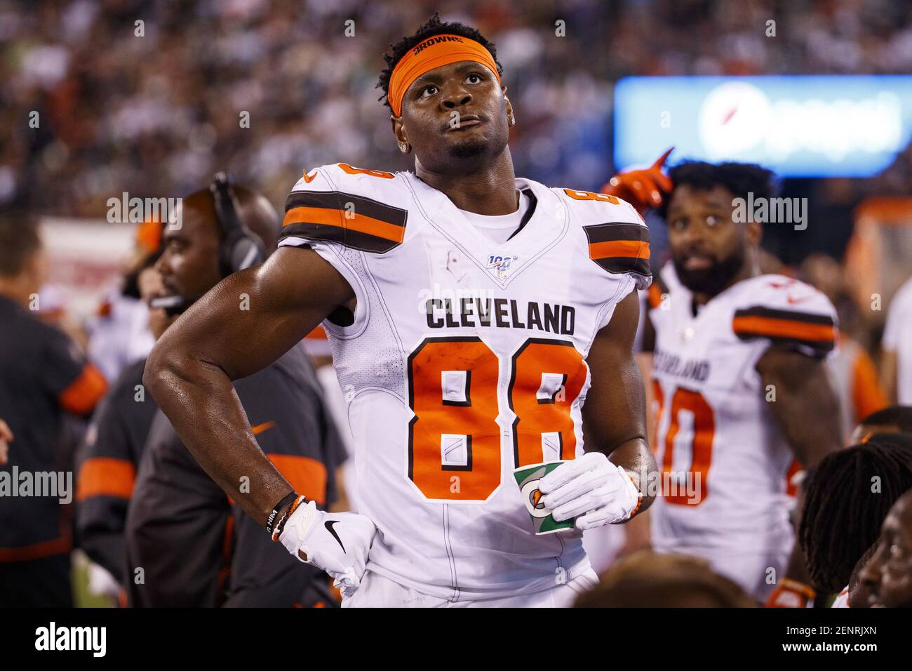 16 septembre 2019, Cleveland Browns Tight End Demetrius Harris (88) regarde pendant le match de la NFL entre les Cleveland Browns et les New York Jets au stade MetLife à East Rutherford, New Jersey. Christopher Szagola/(photo de Chris Szagola/CSM/Sipa USA) Banque D'Images