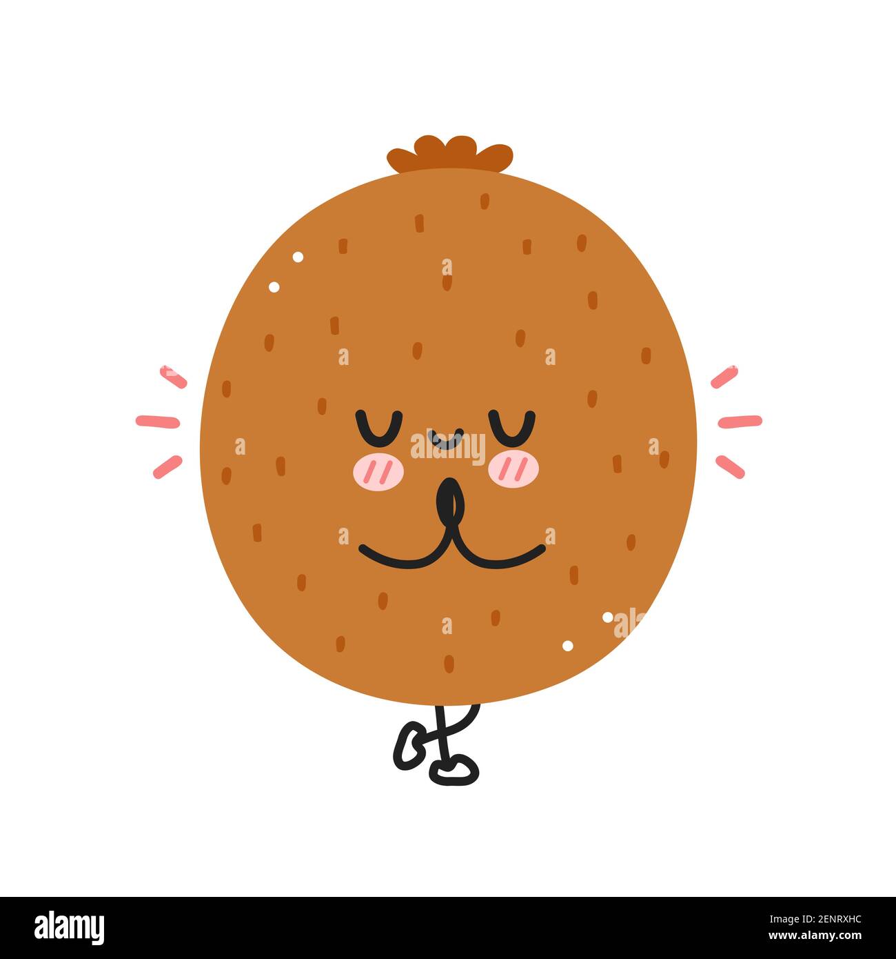 Mignons mignons et drôles méditent dans la posture du yoga. Icône d'illustration de personnage de dessin animé kawaii à lignes planes vectorielles. Isolé sur fond blanc. Concept de personnage d'entraînement aux fruits kiwi Illustration de Vecteur