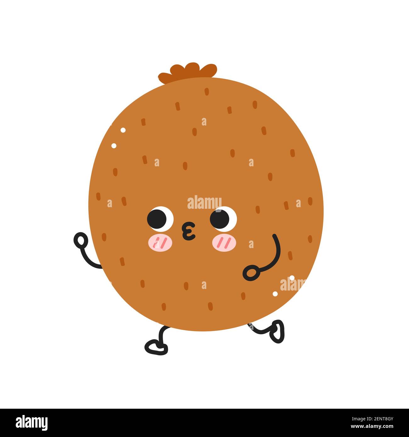 Mignonne drôle de jogging kiwi. Icône d'illustration de personnage de dessin animé kawaii à lignes planes vectorielles. Isolé sur fond blanc. Concept de personnage d'entraînement aux fruits kiwi Illustration de Vecteur