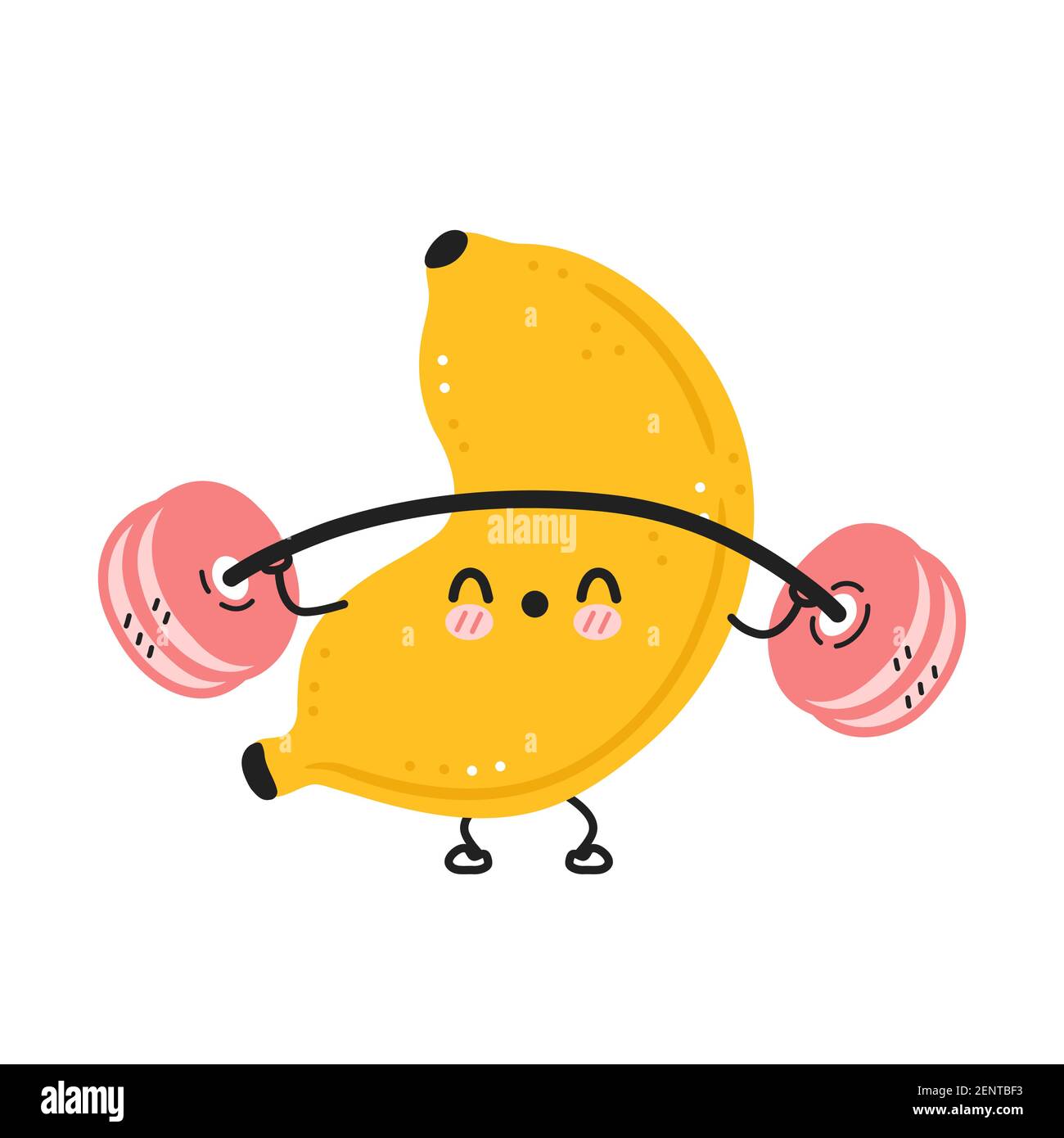Mignon drôle banane faire la salle de gym avec barbell. Icône d'illustration de personnage de dessin animé kawaii à plan vectoriel. Isolé sur fond blanc. Concept de caractère d'entraînement de fruit de banane Illustration de Vecteur