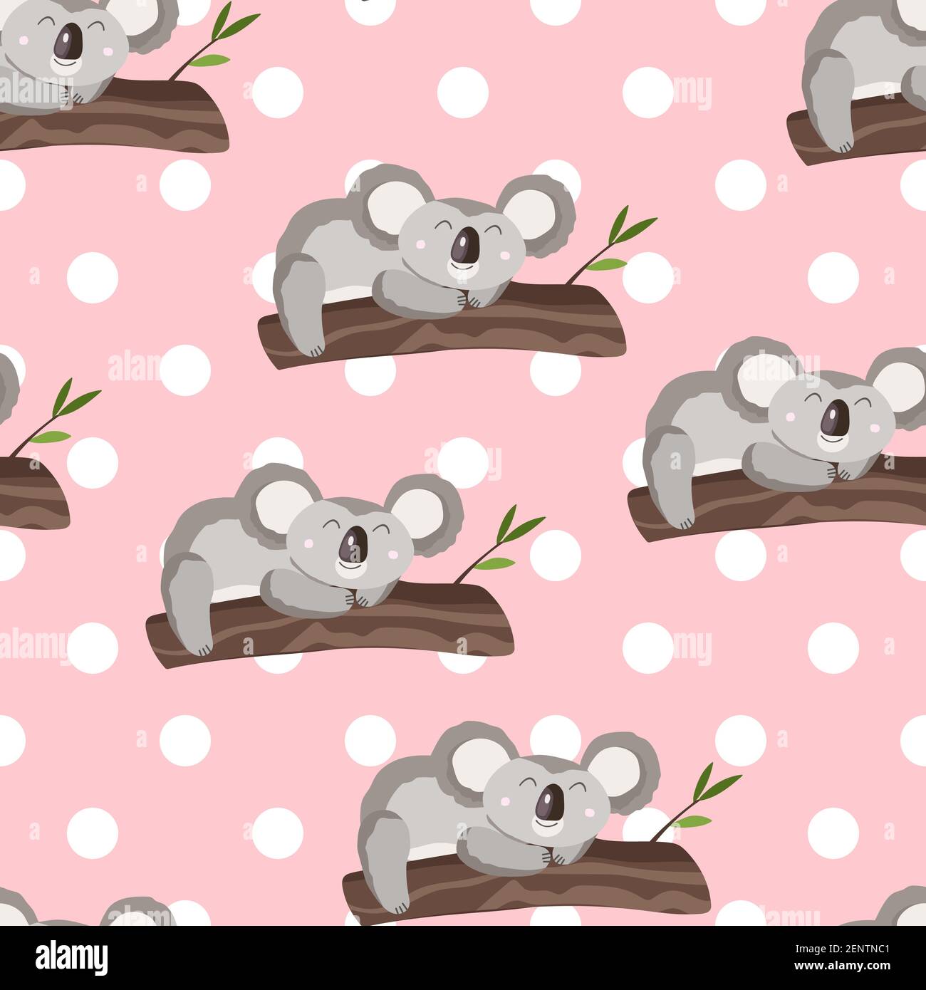 Motif Sans Couture Avec Bebe Koala Mignon Et Fleurs Sur Fond De Pois De Couleur Animaux Australiens Amusants Carte Cartes Postales Pour Enfants Vecteur Plat Image Vectorielle Stock Alamy