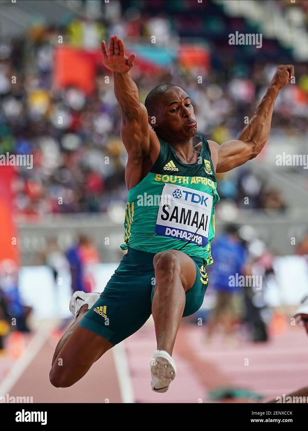 27 septembre 2019 : Ruswahl Samaai d'Afrique du Sud lors du 17e match des Championnats du monde d'athlétisme de l'IAAF entre et le 1er jour au stade Khalifa à Doha, au Qatar. (Photo par Ulrik Pedersen/CSM/Sipa USA) Banque D'Images