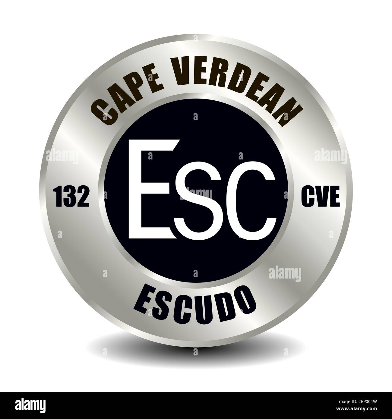 Icône argent du Cap-Vert isolée sur une pièce de monnaie ronde en argent. Symbole vectoriel de devise avec code ISO international et abréviation Illustration de Vecteur