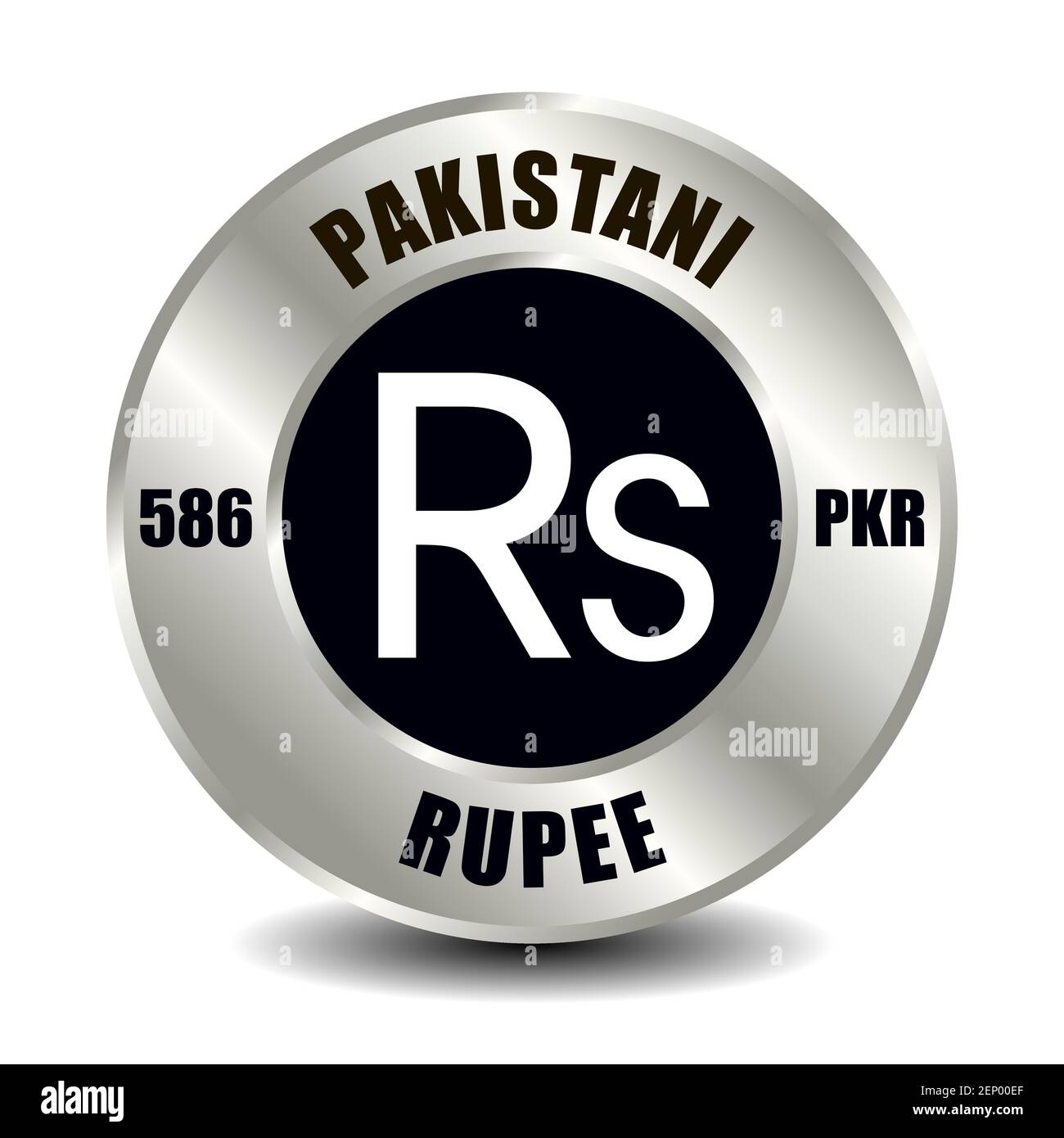 Icône Pakistan Money isolée sur une pièce de monnaie ronde en argent. Symbole vectoriel de devise avec code ISO international et abréviation Illustration de Vecteur