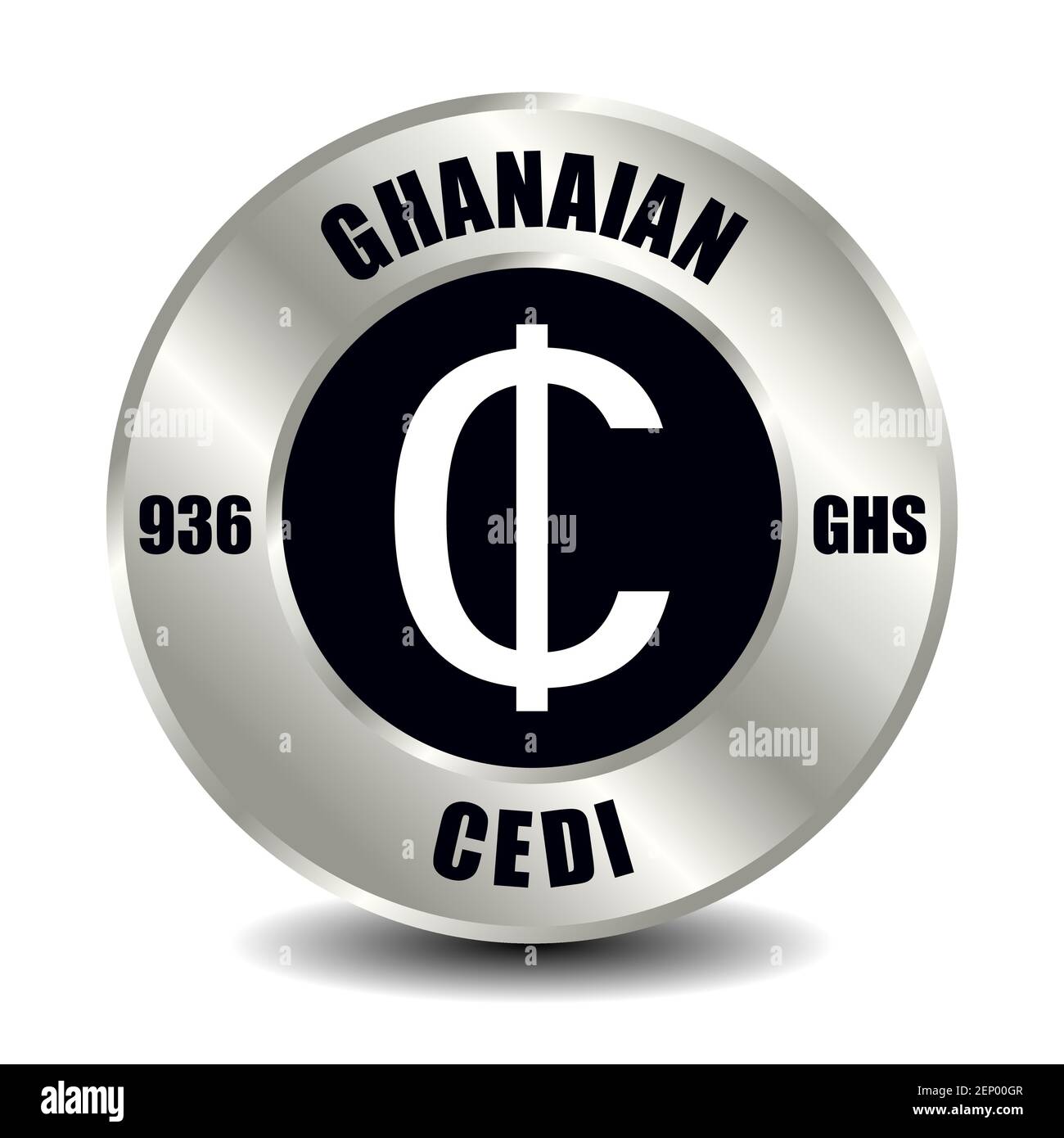 Icône Ghana Money isolée sur une pièce de monnaie ronde en argent