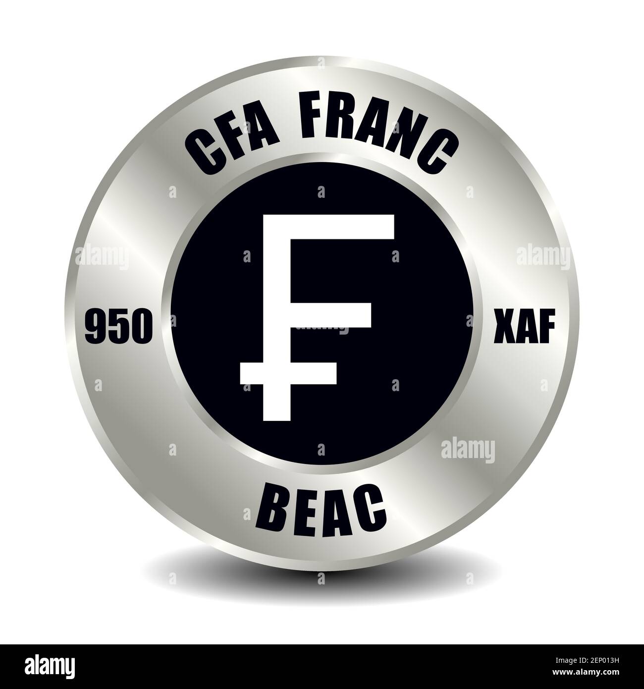 Icône de monnaie CFA isolée sur une pièce de monnaie ronde en argent. Symbole vectoriel de devise avec code ISO international et abréviation Illustration de Vecteur