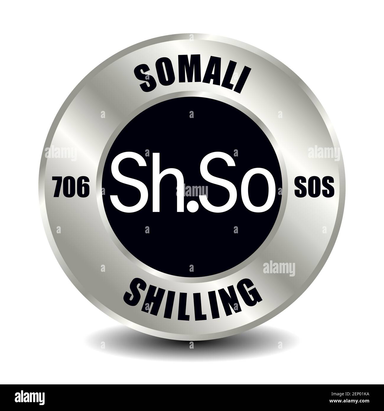 L'icône de l'argent de Somalie est isolée sur une pièce de monnaie ronde en argent. Symbole vectoriel de devise avec code ISO international et abréviation Illustration de Vecteur